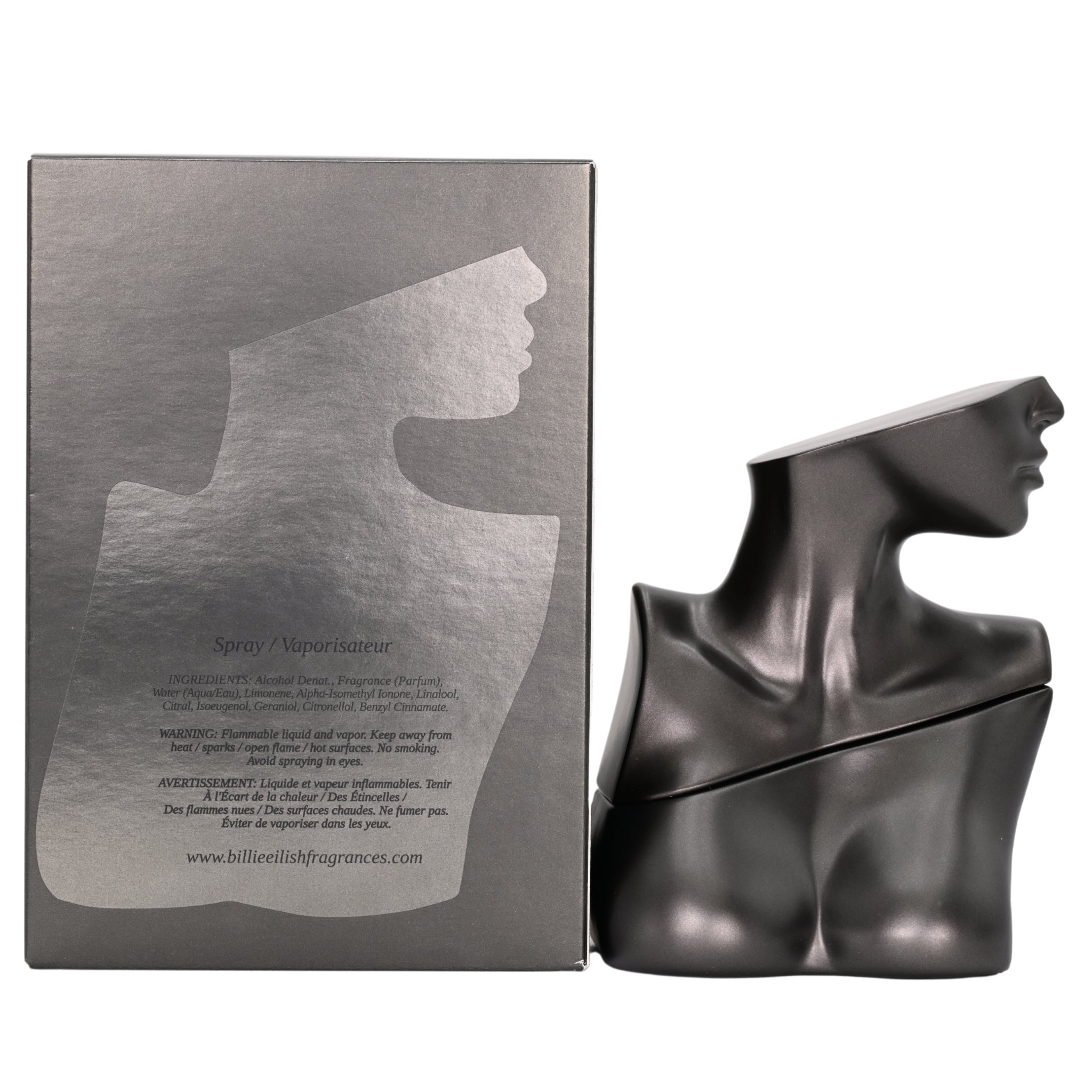 Feminine silhouette perfume bottle and packaging on a white background
