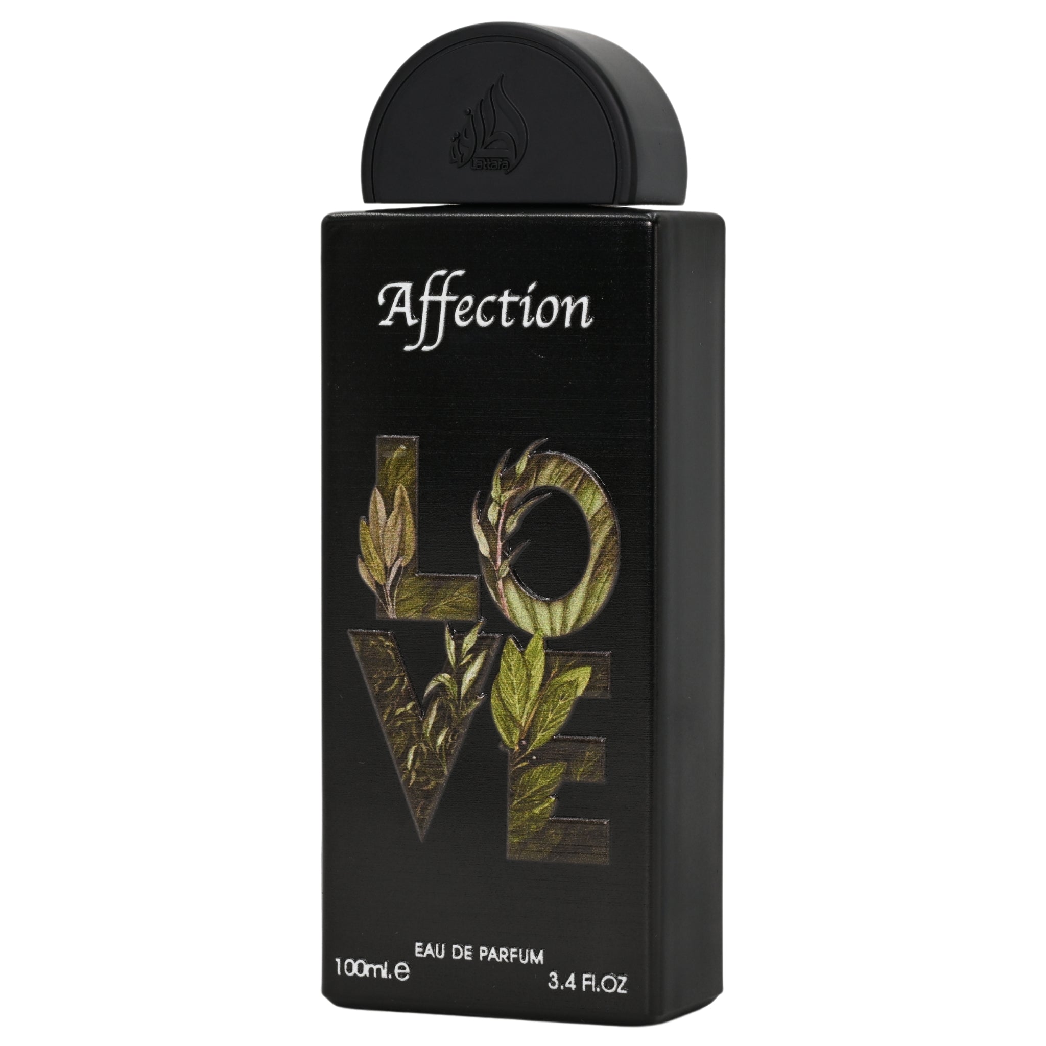 Perfume bottle labeled 'Affection Love' with black and gold design on a white background