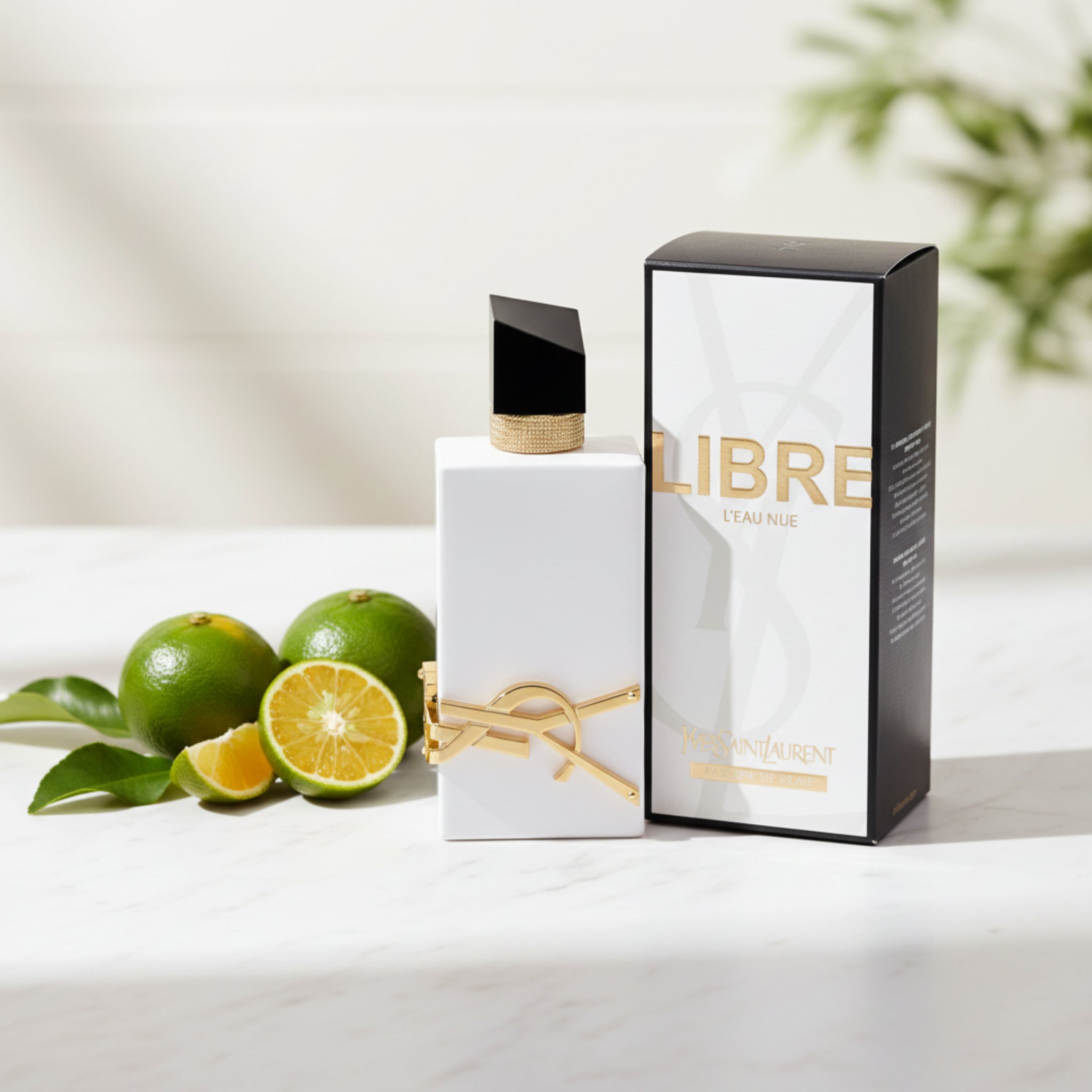 Yves Saint Laurent Libre Eau Noire perfume bottle and packaging on a white background