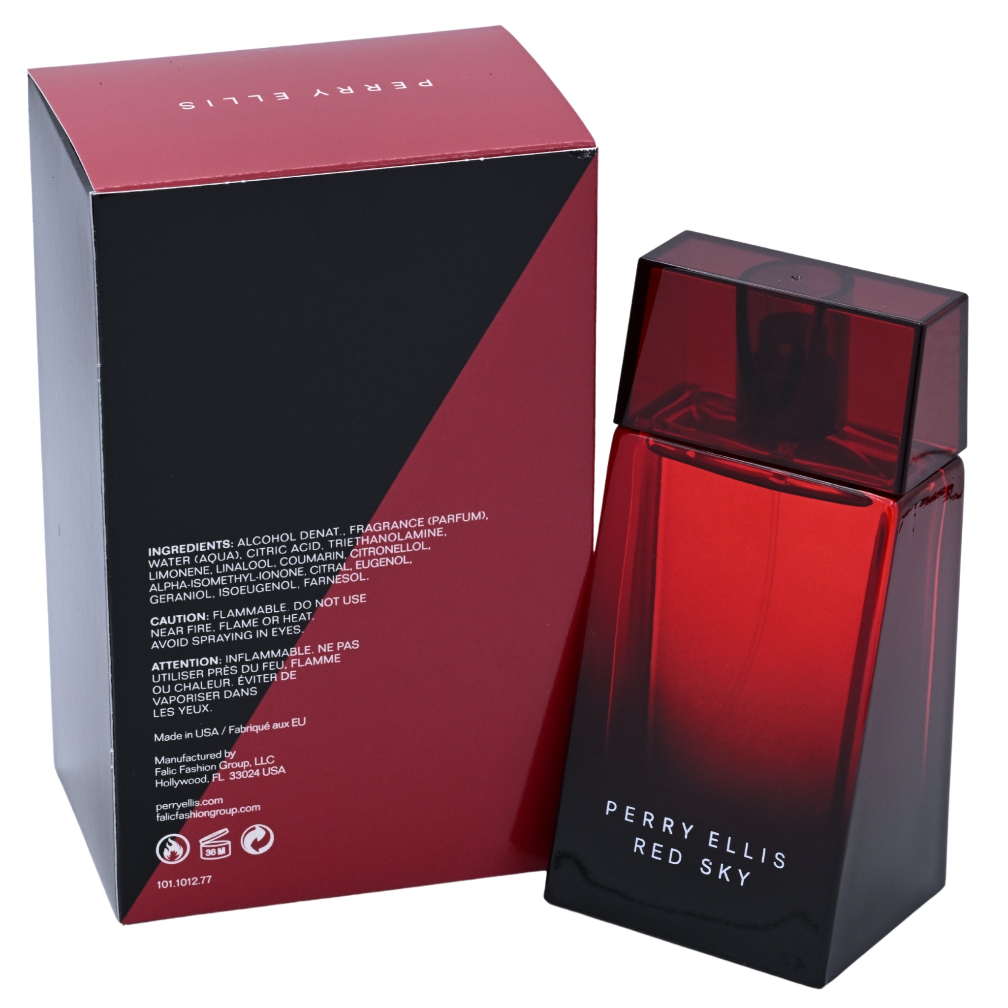 Perry Ellis Red Sky perfume bottle and packaging on a white background