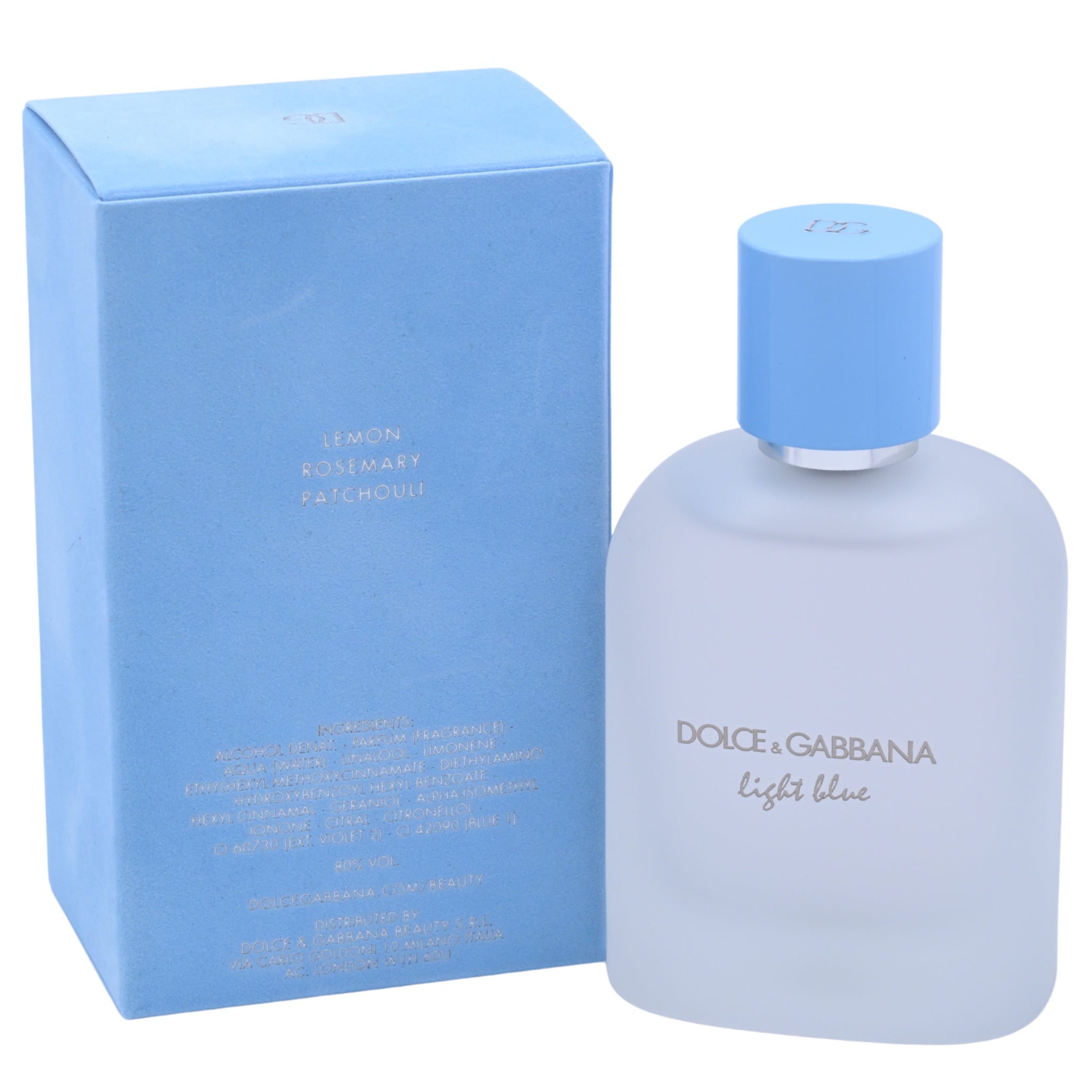 Dolce & Gabbana Light Blue perfume bottle and packaging on a white background