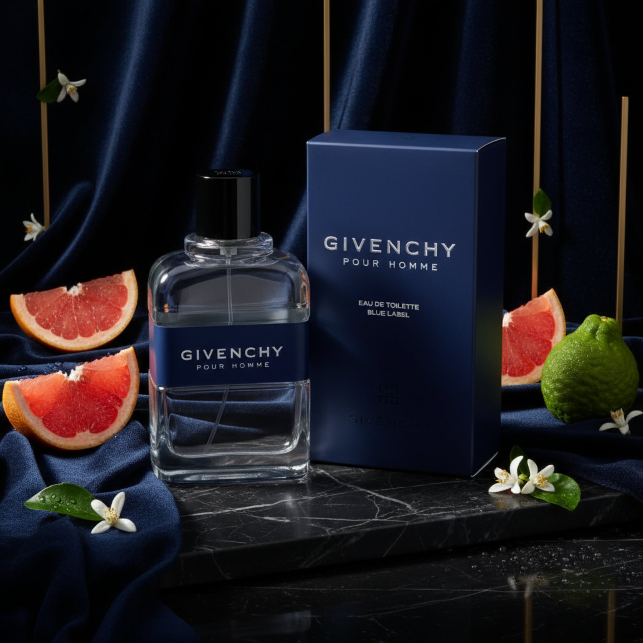 Givenchy Pour Homme eau de toilette bottle and packaging on a white background