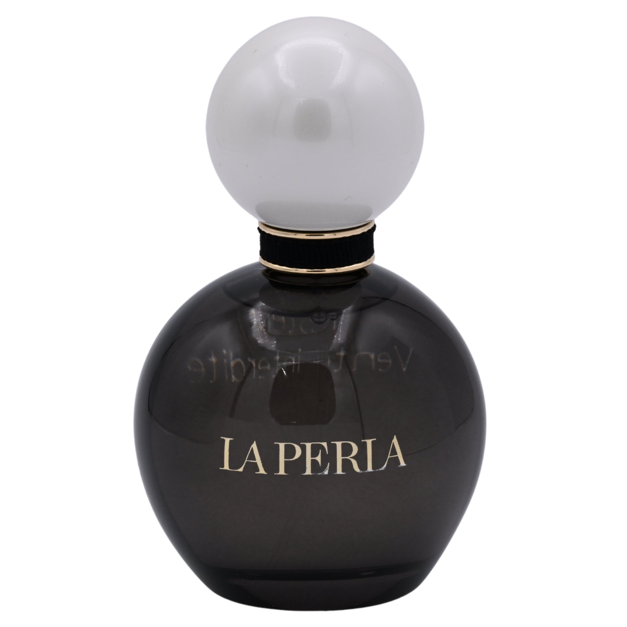La Perla perfume bottle with a pearl cap on a white background