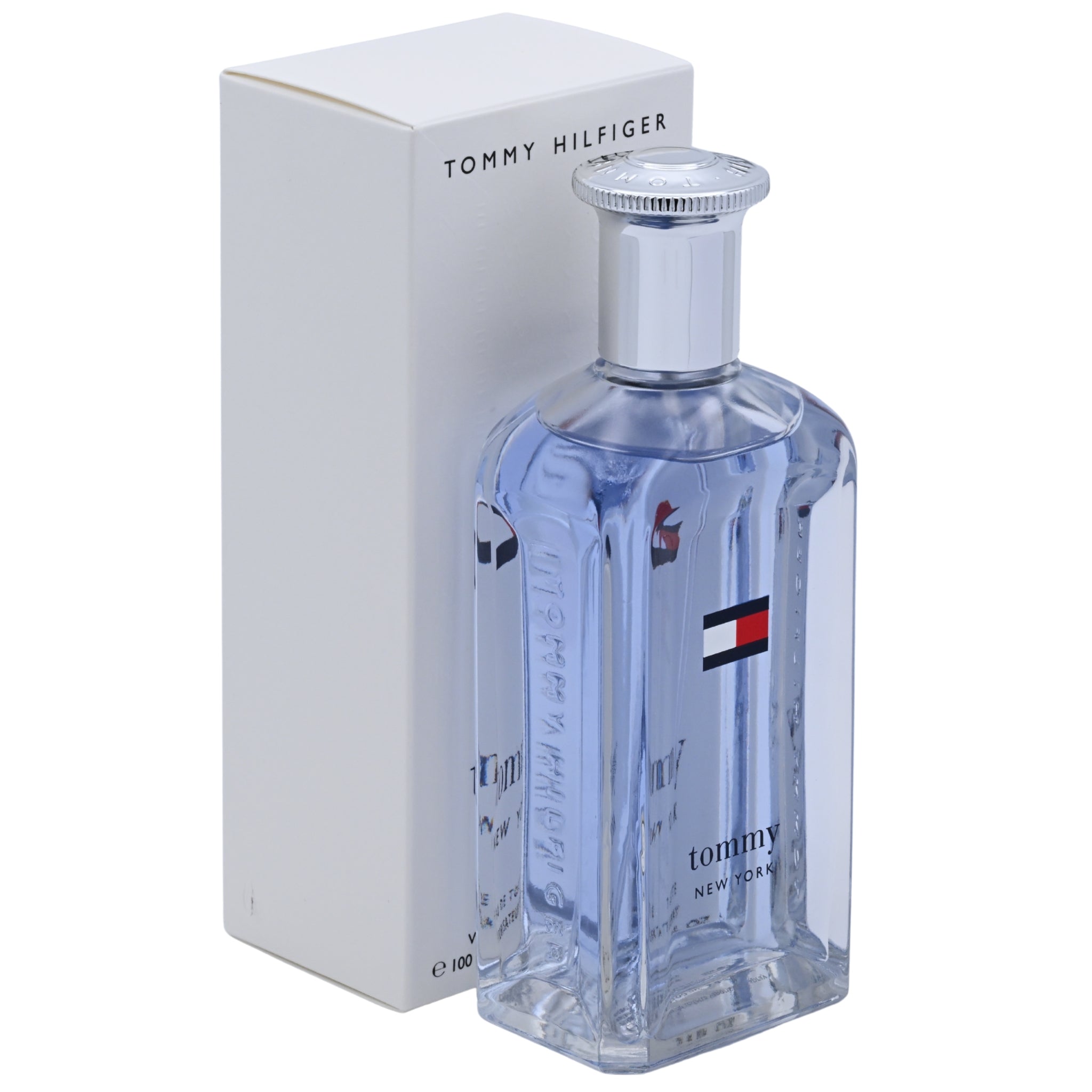 Tommy Hilfiger perfume bottle with packaging on a white background