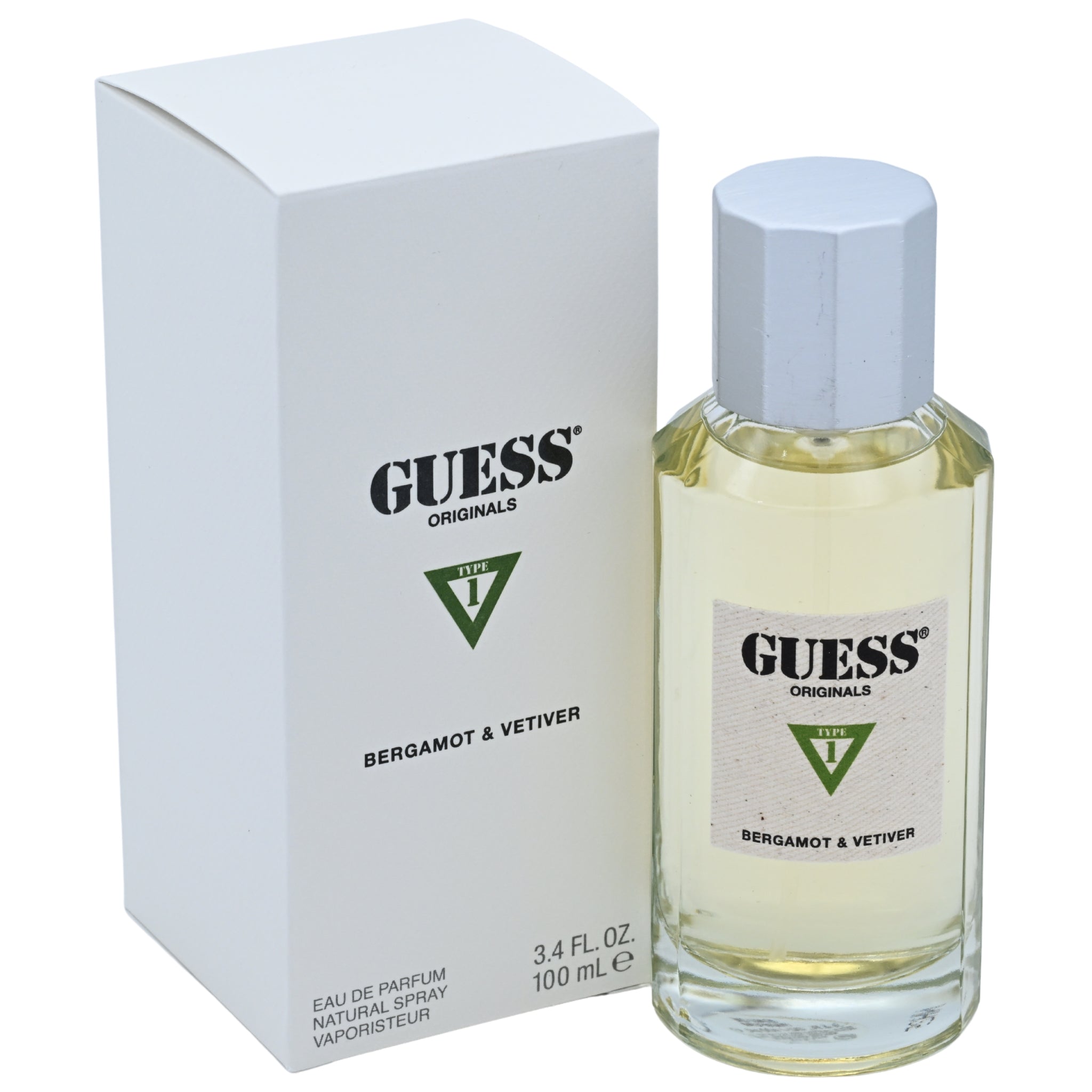 Guess perfume bottle and packaging on a white background