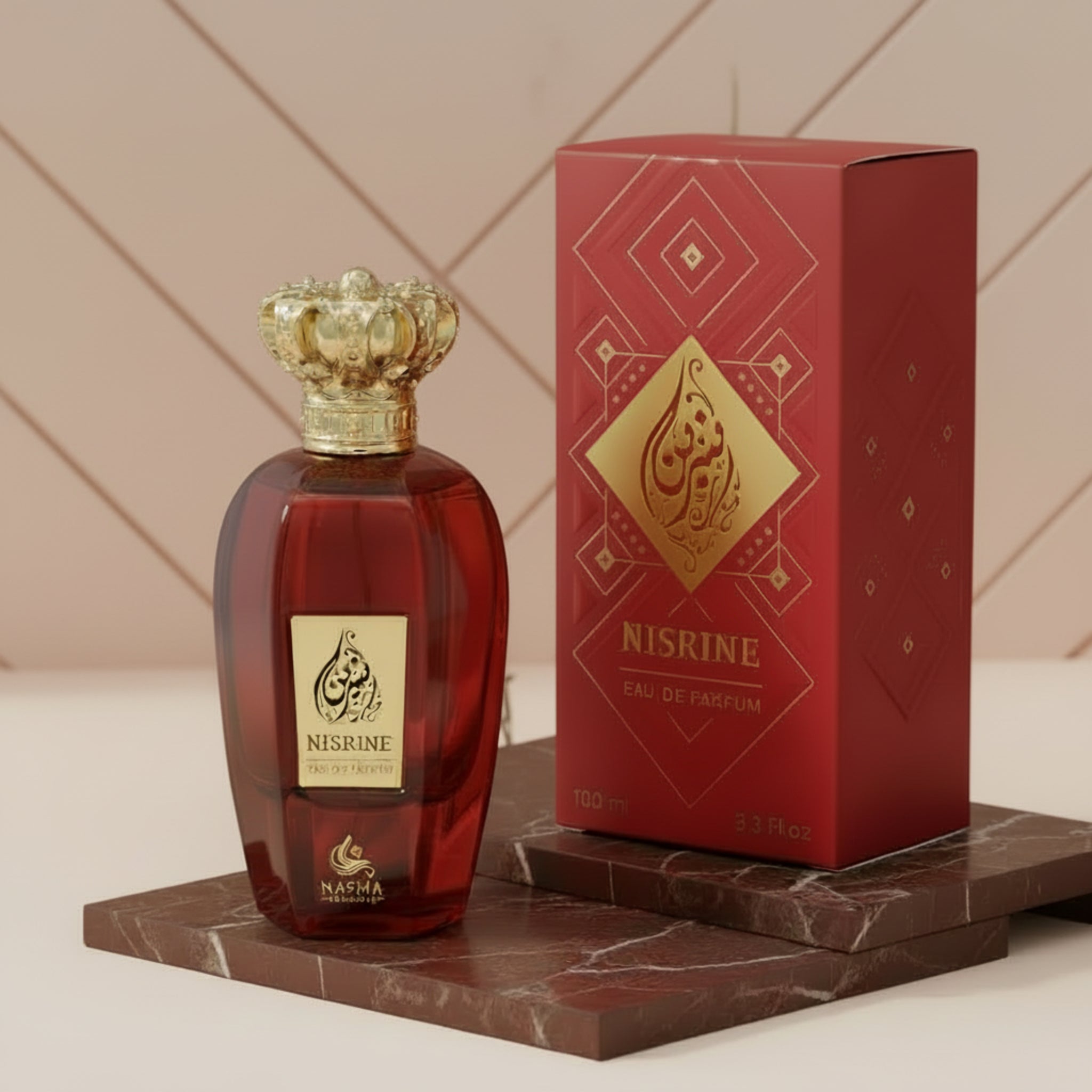 Nisrine Eau de Parfum bottle and packaging on a white background
