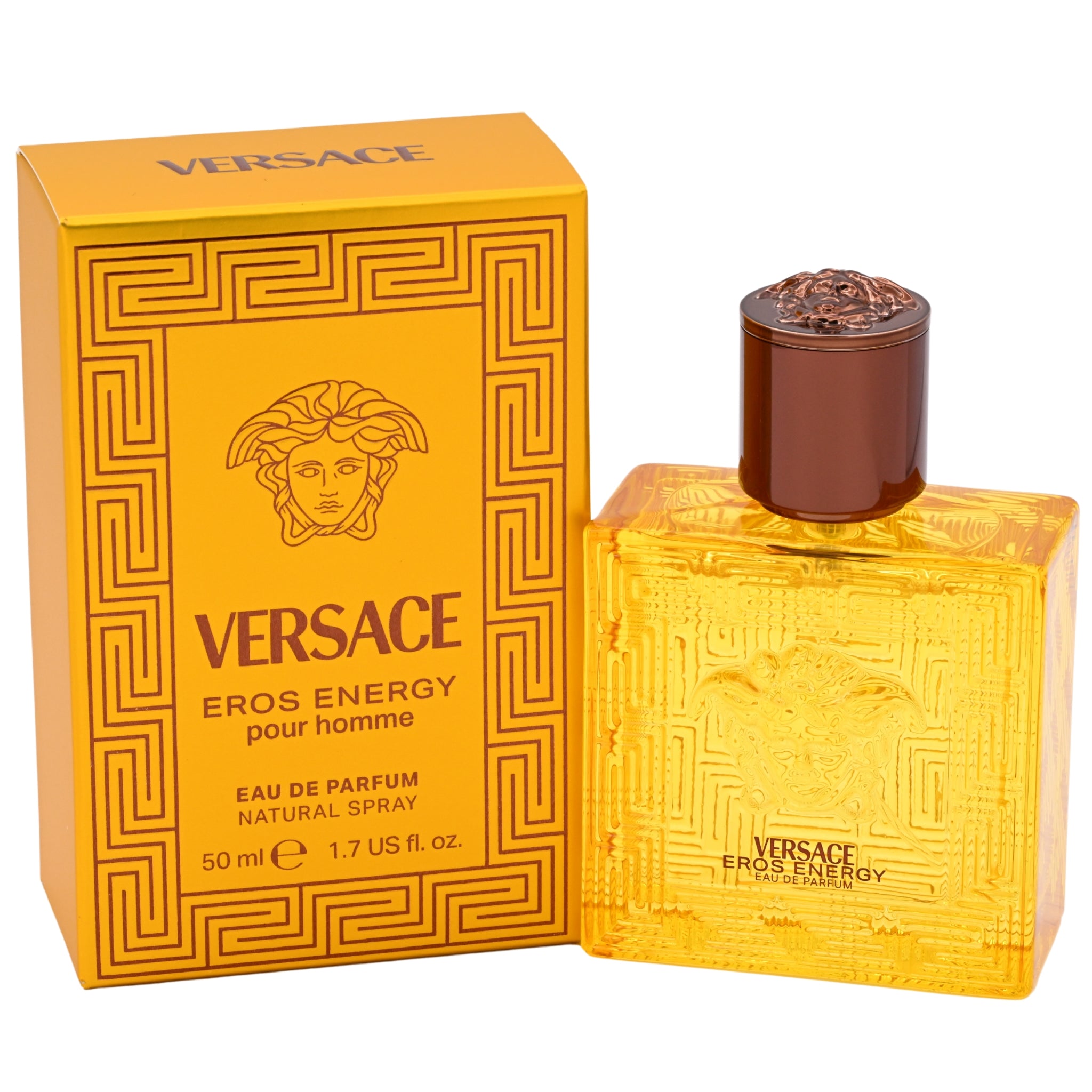 Versace Eros Energy perfume bottle and packaging on a white background