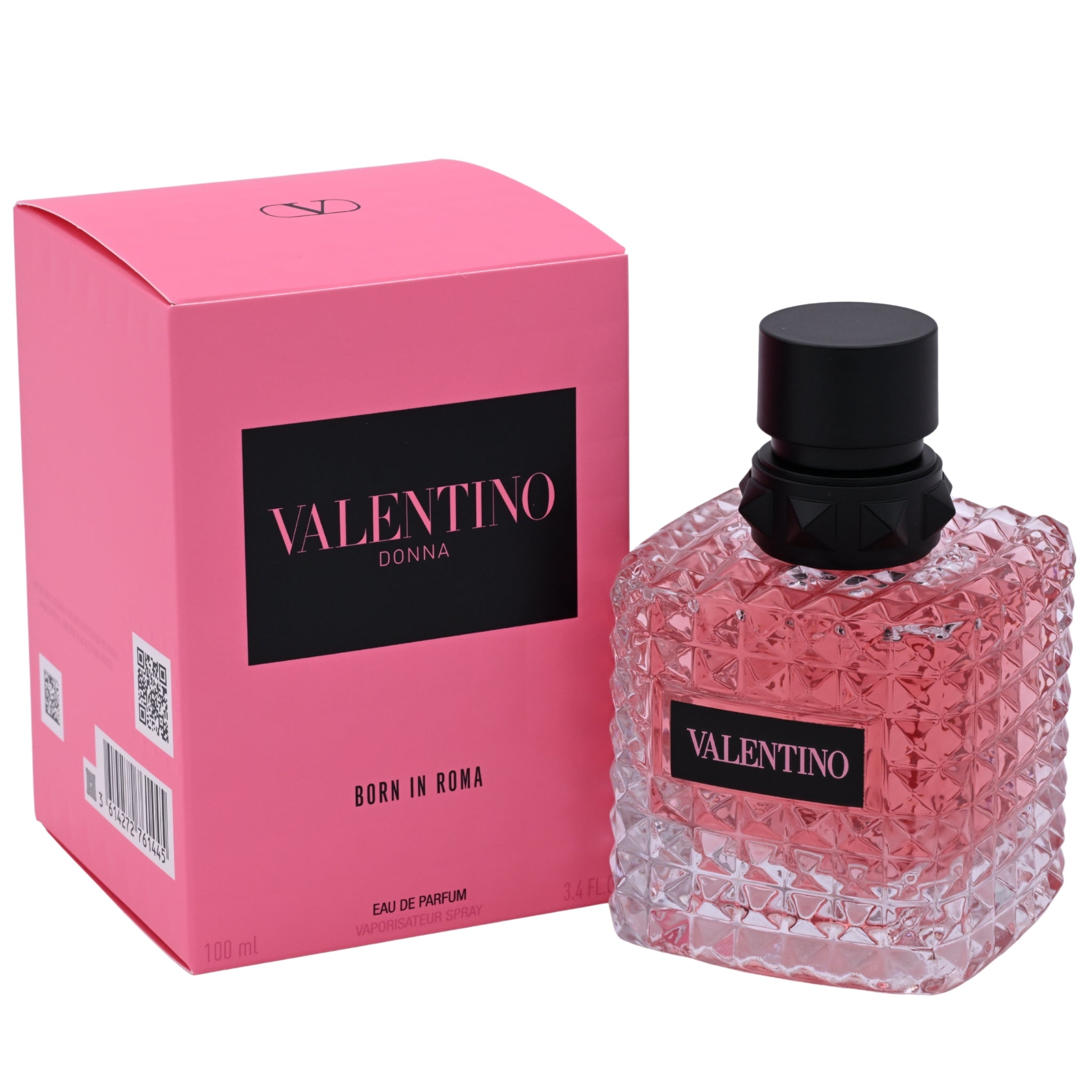 Valentino perfume bottle and packaging on a white background