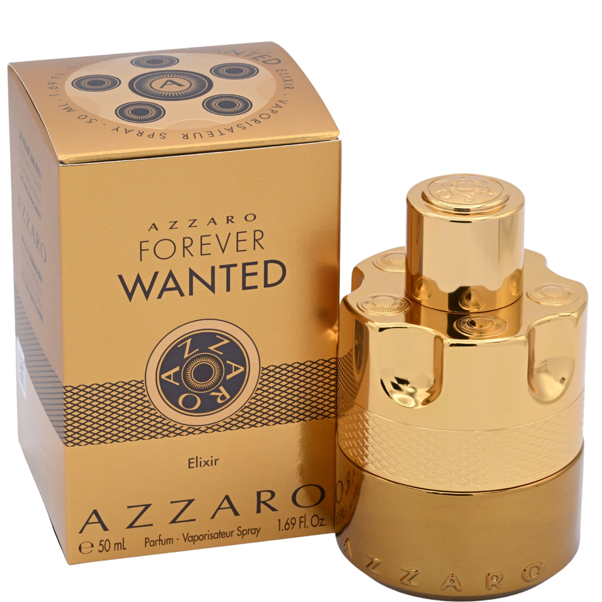 Azzaro Forever Wanted perfume bottle and packaging on a white background