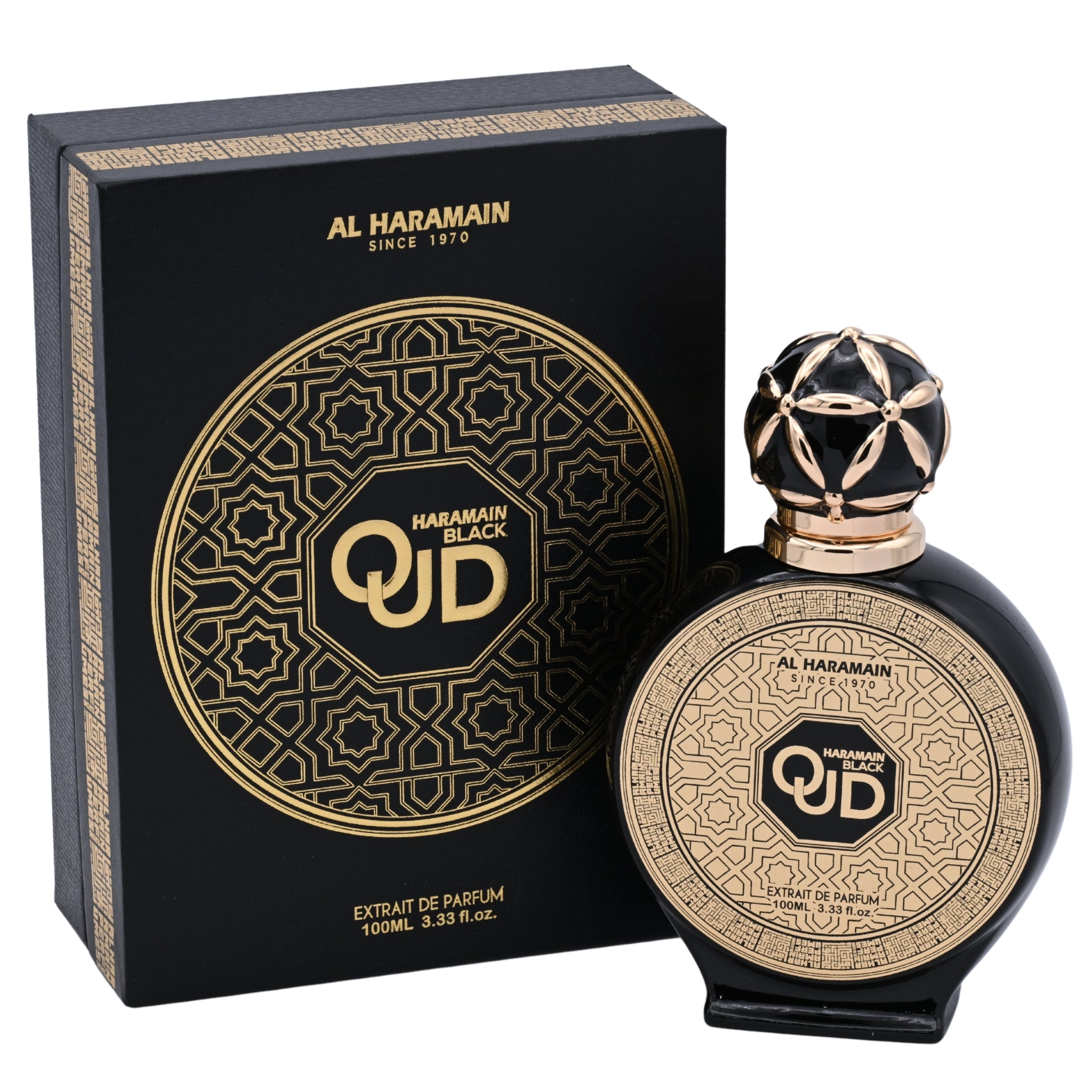 Al Haramain OUD perfume bottle and packaging on a white background