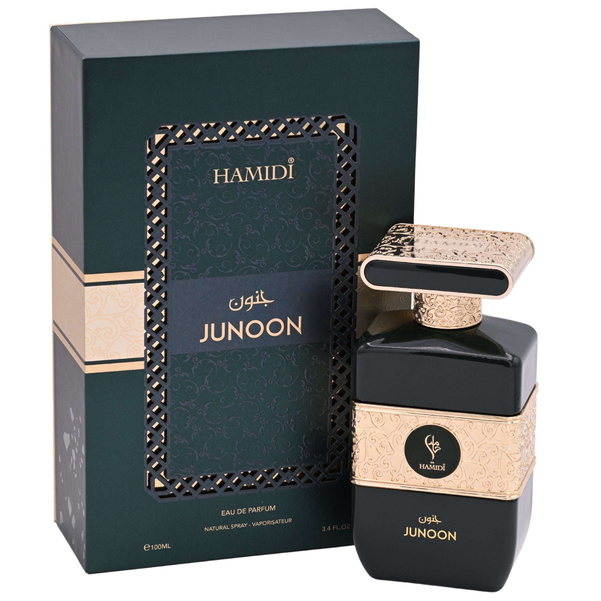 Hamidi Junoon perfume bottle and packaging on a white background