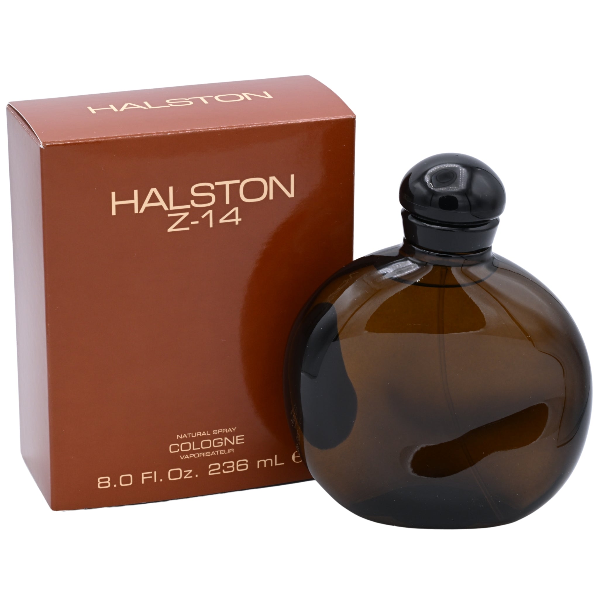 Halston Z-14 cologne bottle and packaging on a white background
