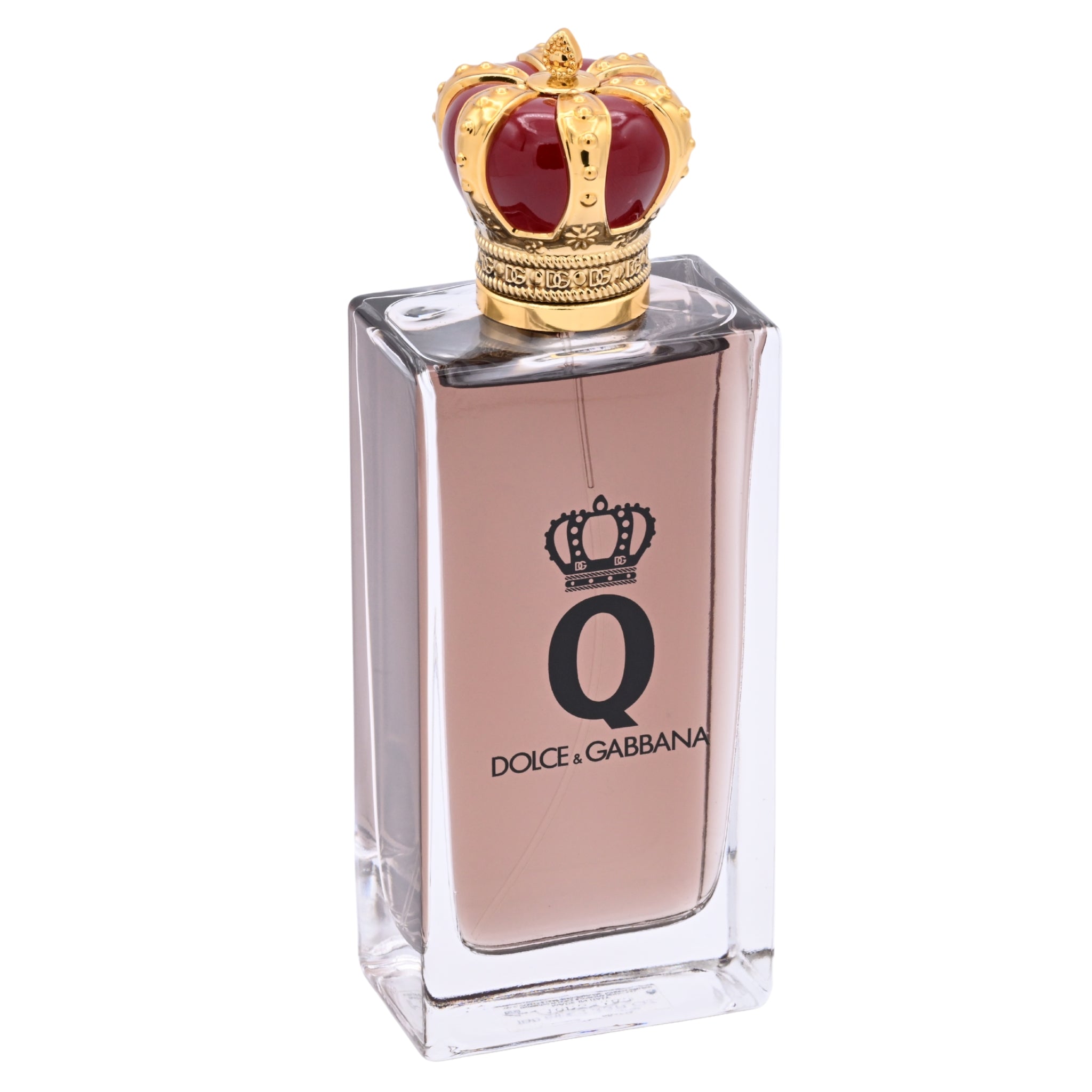 Dolce & Gabbana perfume bottle with a decorative crown on a white background