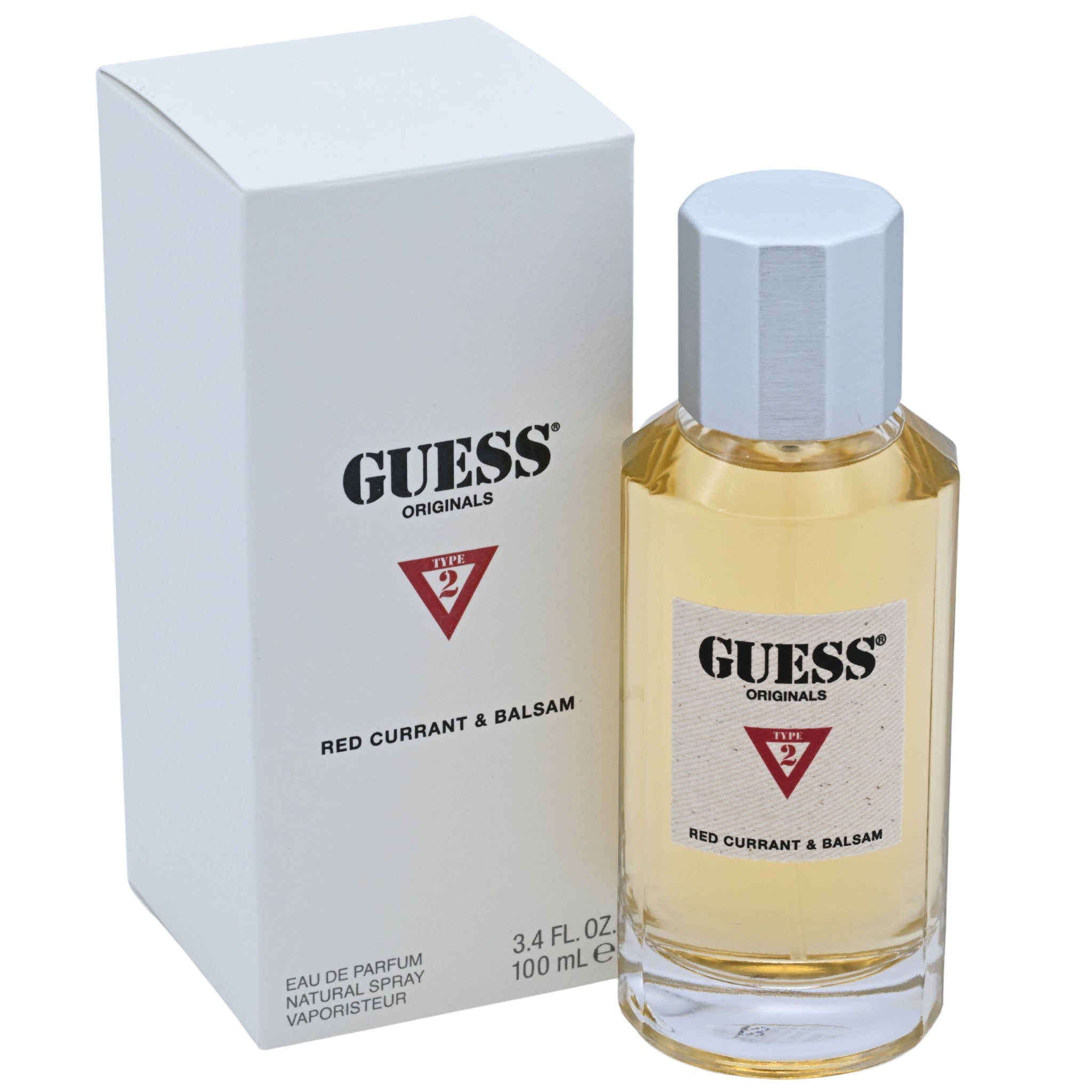 Guess perfume bottle and packaging on a white background