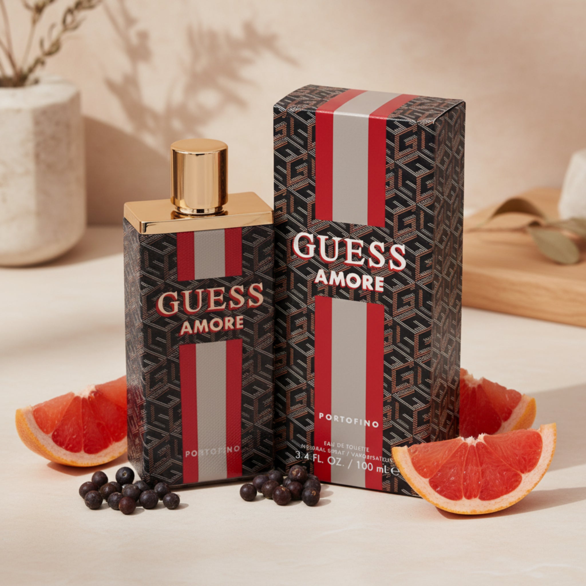 Guess Amore perfume bottle and packaging on a white background