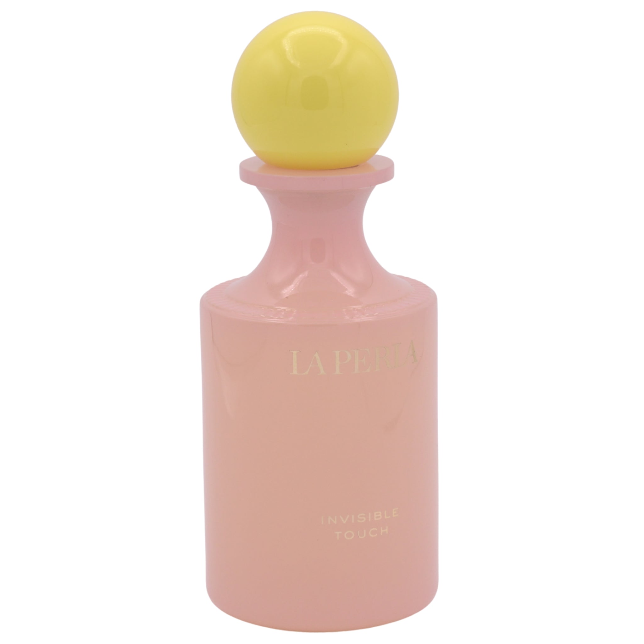 Pink bottle with yellow cap on a white background