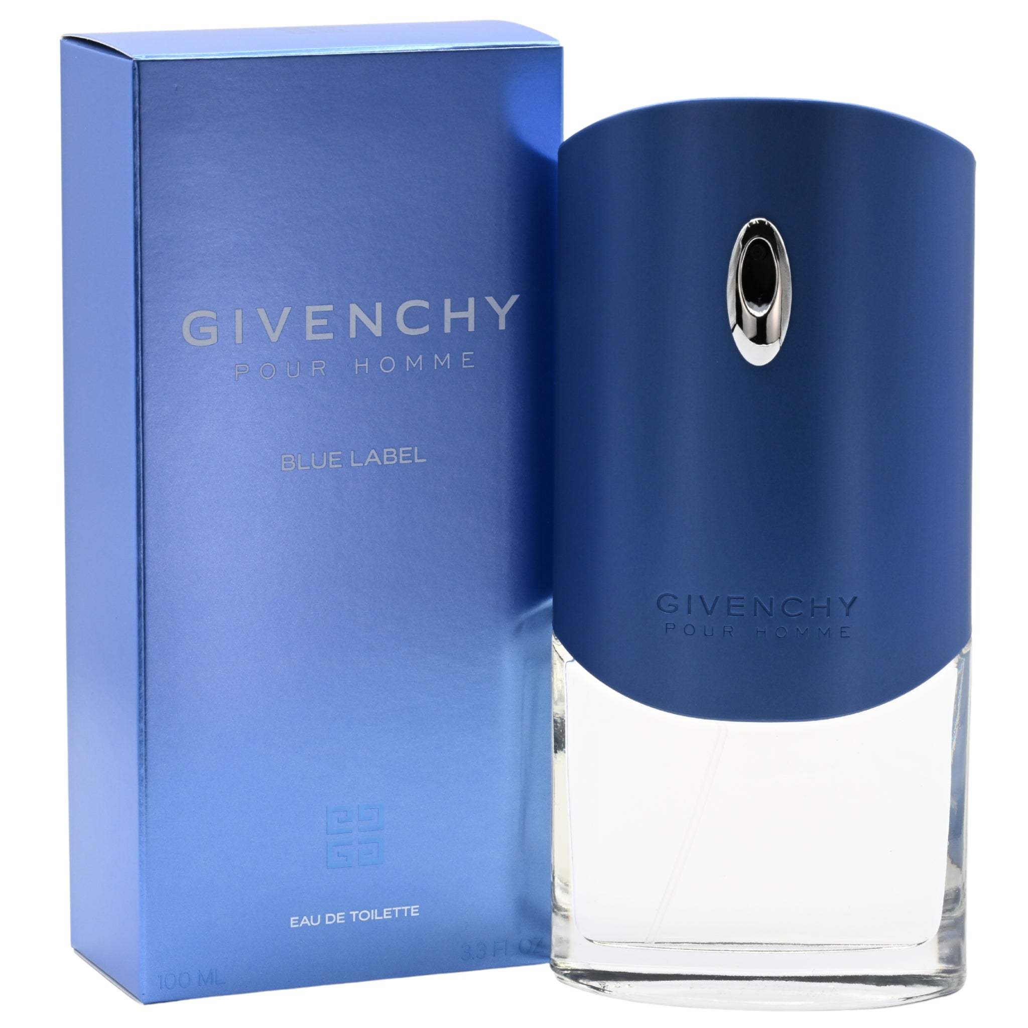 Givenchy Pour Homme Blue Label eau de toilette bottle and packaging on a white background