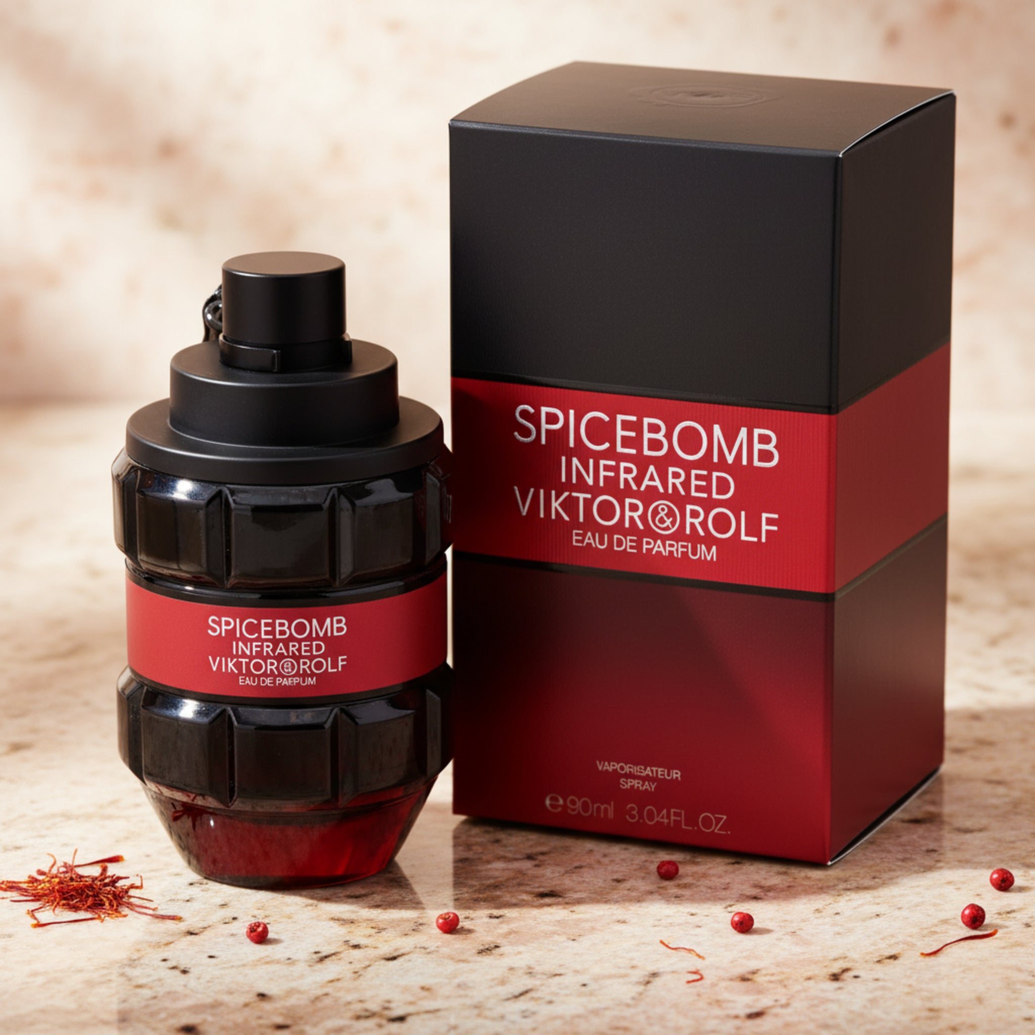 Spicebomb Infrared Viktor & Rolf eau de parfum bottle and packaging on a white background