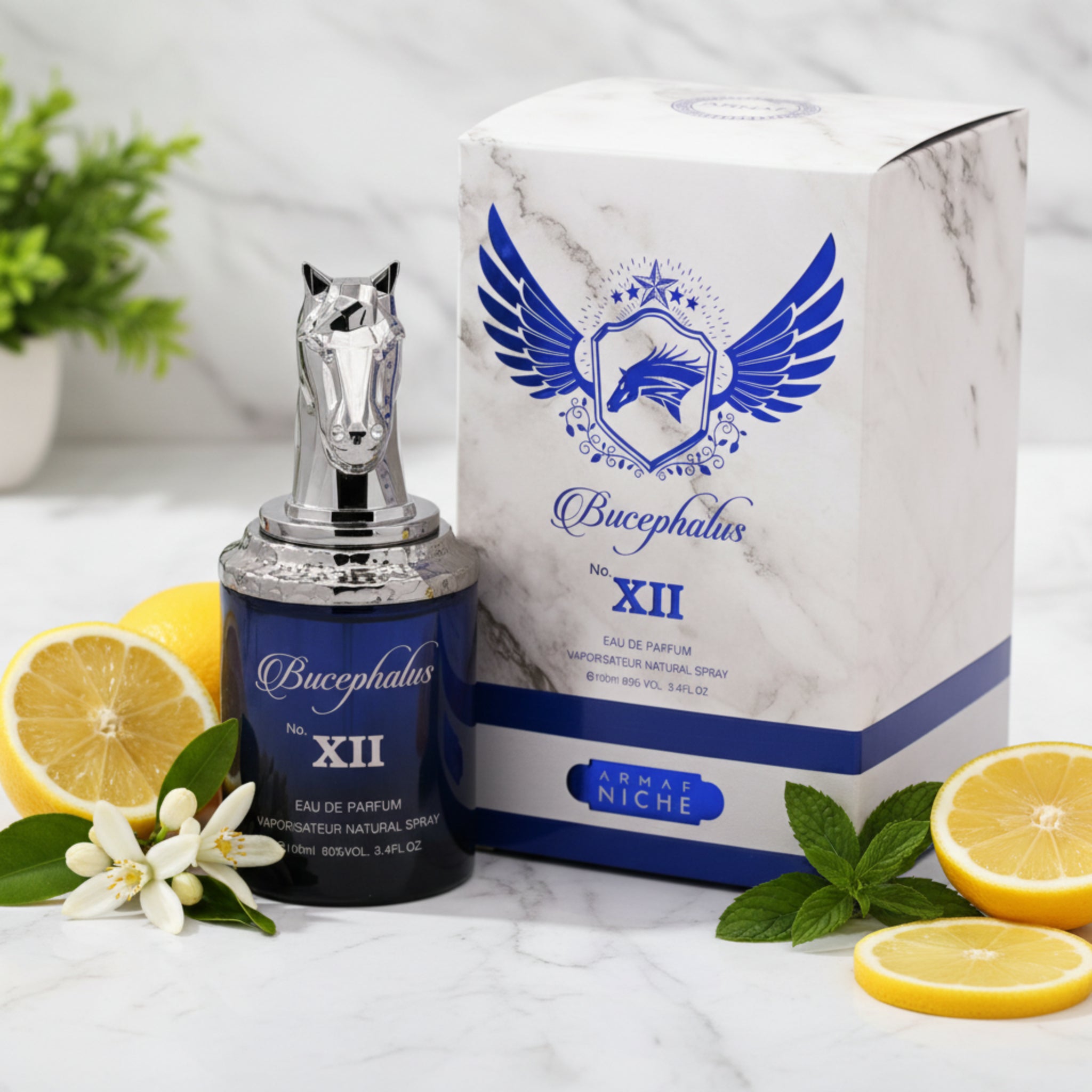 Bucephalus XII Eau de Parfum bottle and packaging on a white background