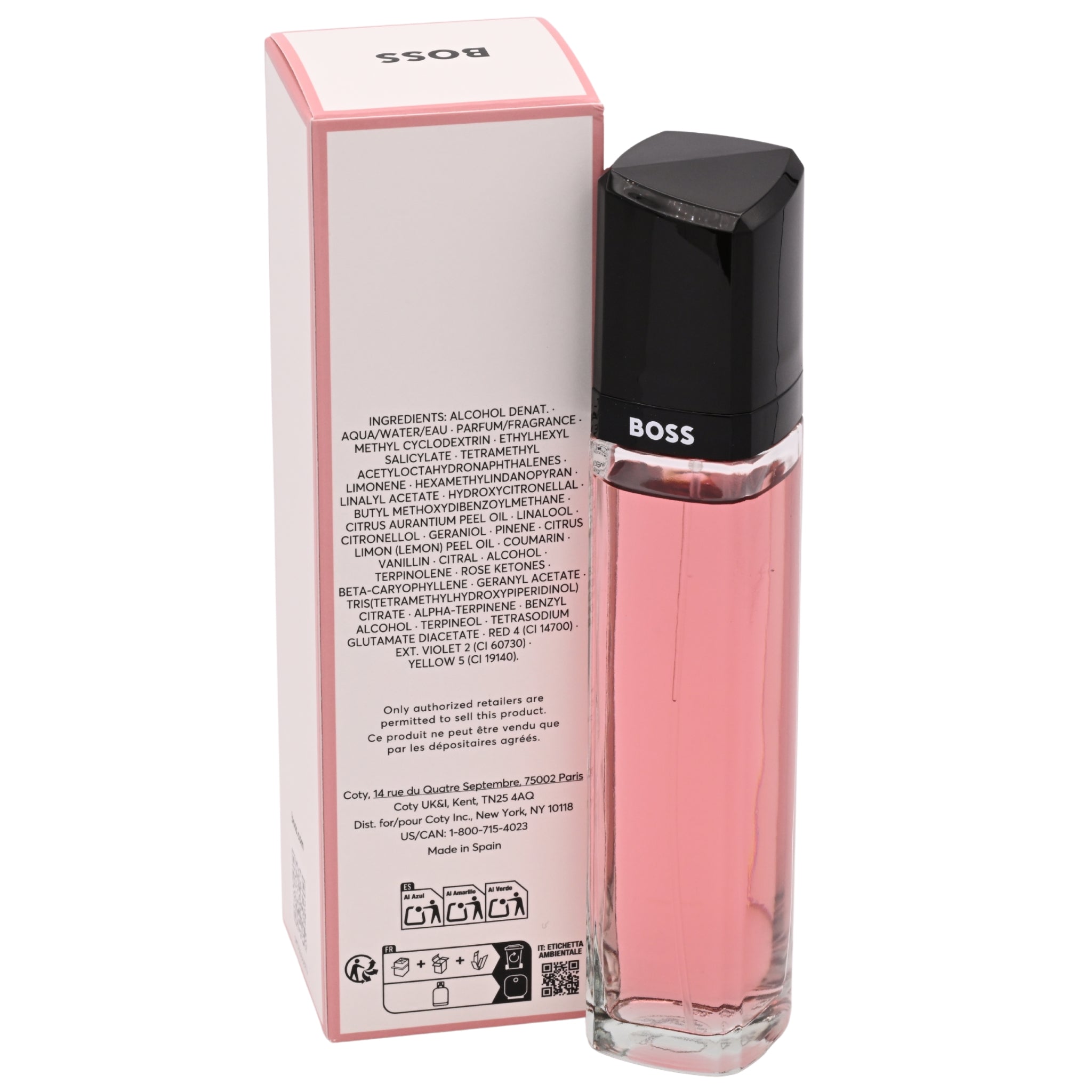 BOSS Ma Vie perfume bottle and packaging in a white background