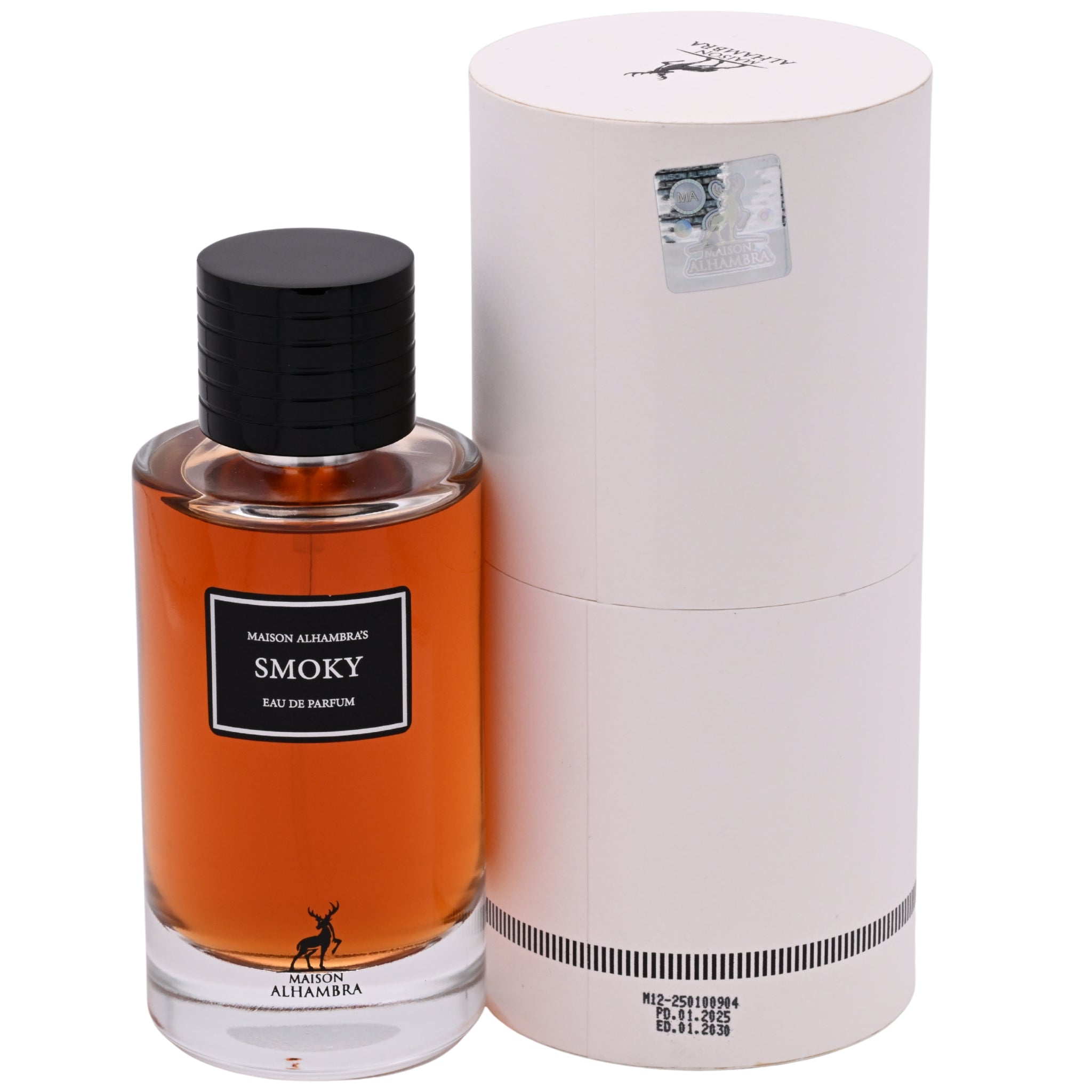 Perfume bottle labeled 'Smoky' by Maison Alexandre with packaging on a white background