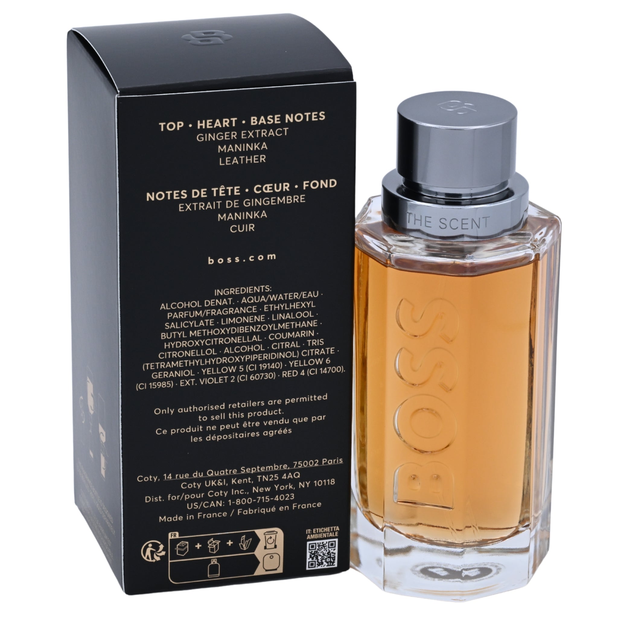 BOSS perfume bottle with packaging on a white background