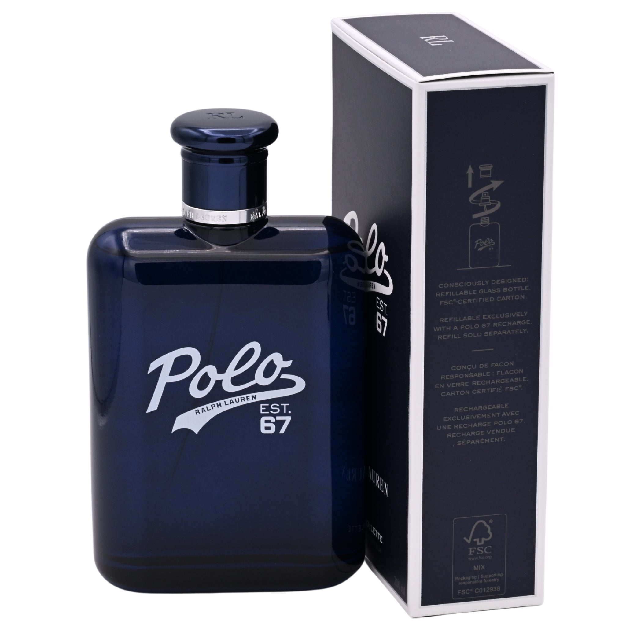 Blue Polo Ralph Lauren perfume bottle with packaging on a white background