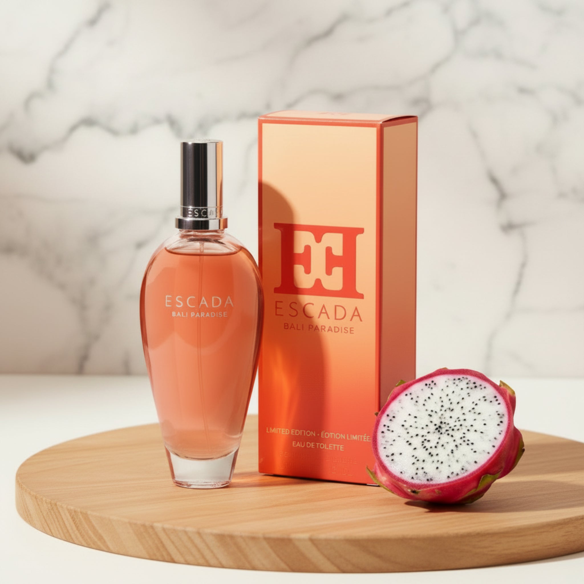 Escada Bali Paradise perfume bottle and packaging on a white background