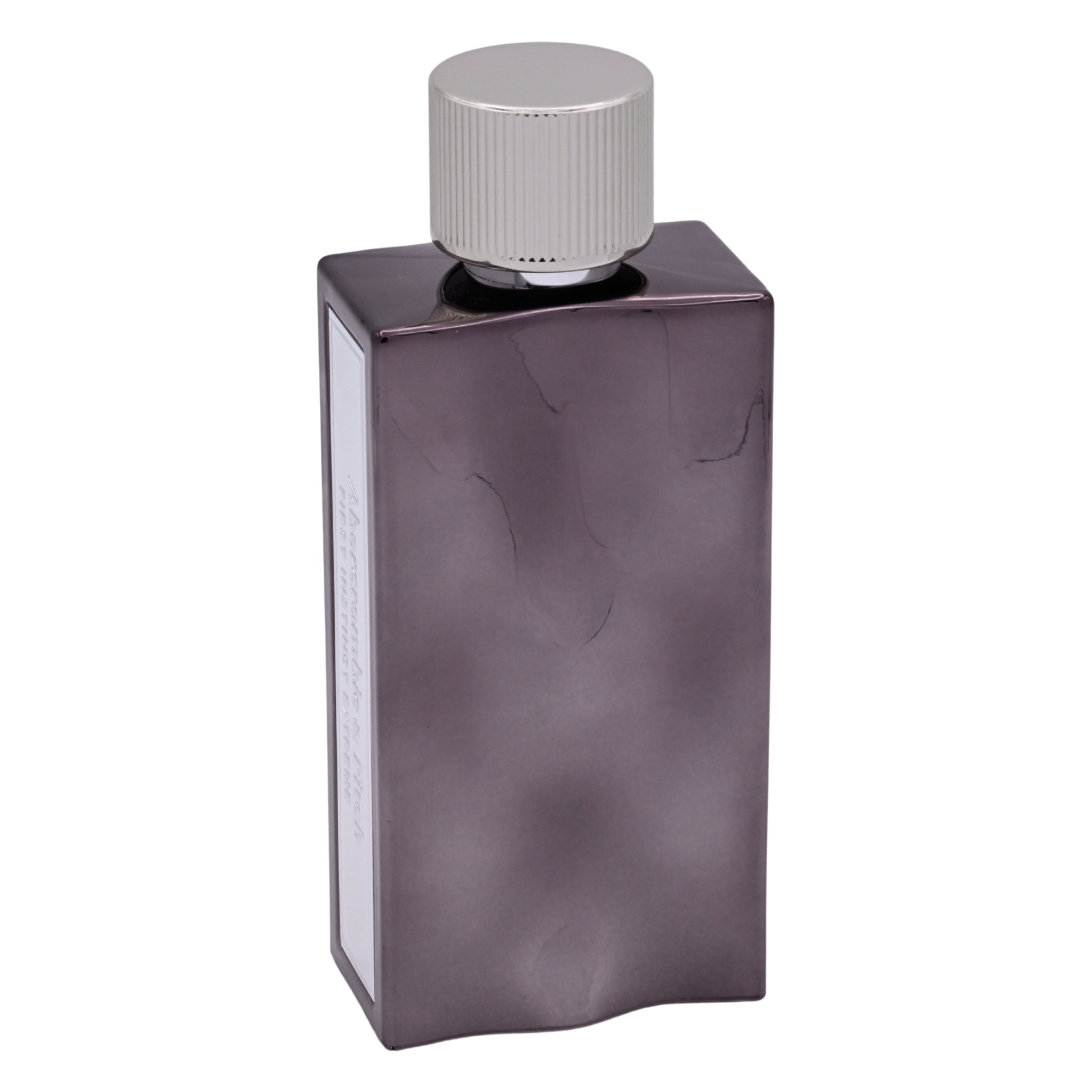 Silver bottle with a textured surface on a white background