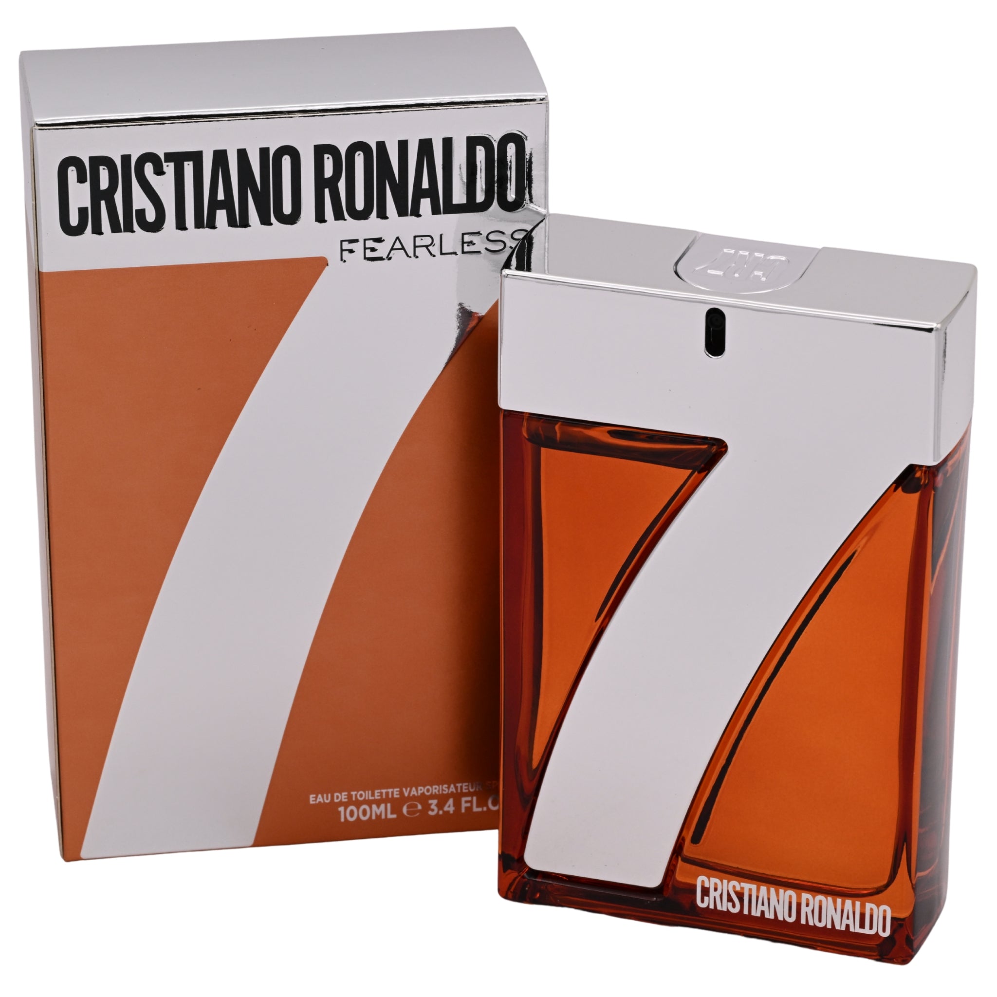 Cristiano Ronaldo perfume bottle and packaging on a white background