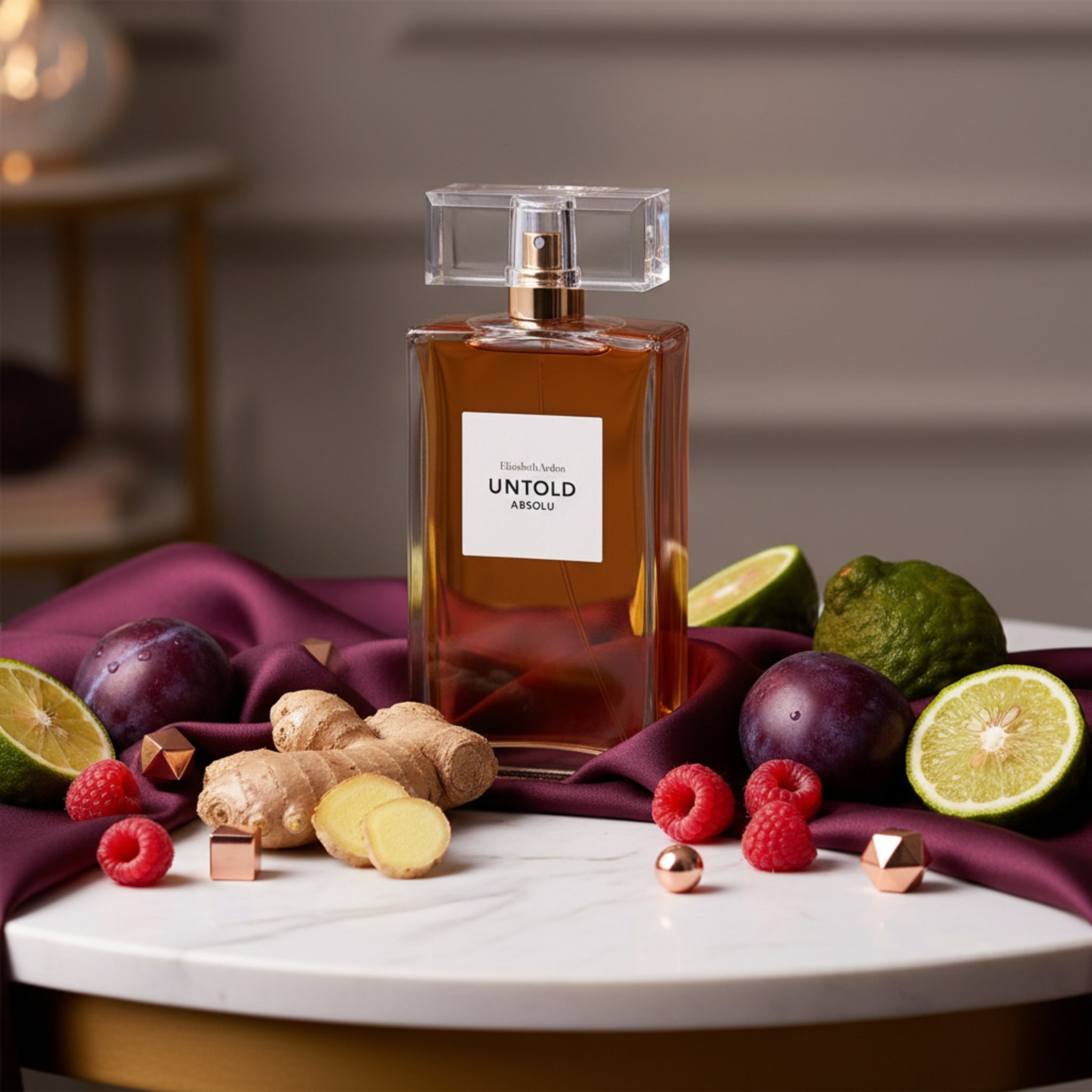 Perfume bottle labeled 'Elizabeth Arden Untold Absolu' on a white background