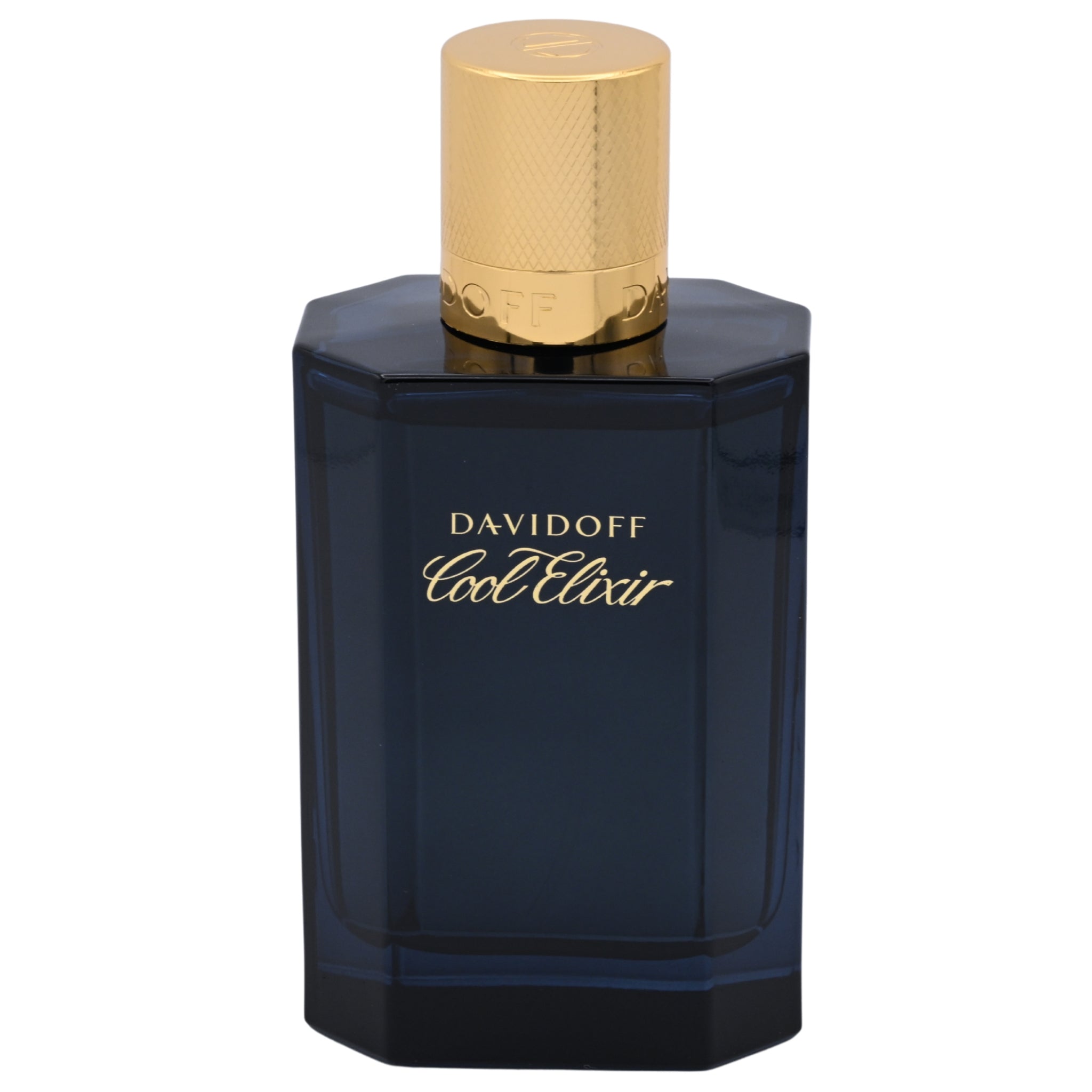 Davidoff Cool Elixir perfume bottle with gold cap on a white background