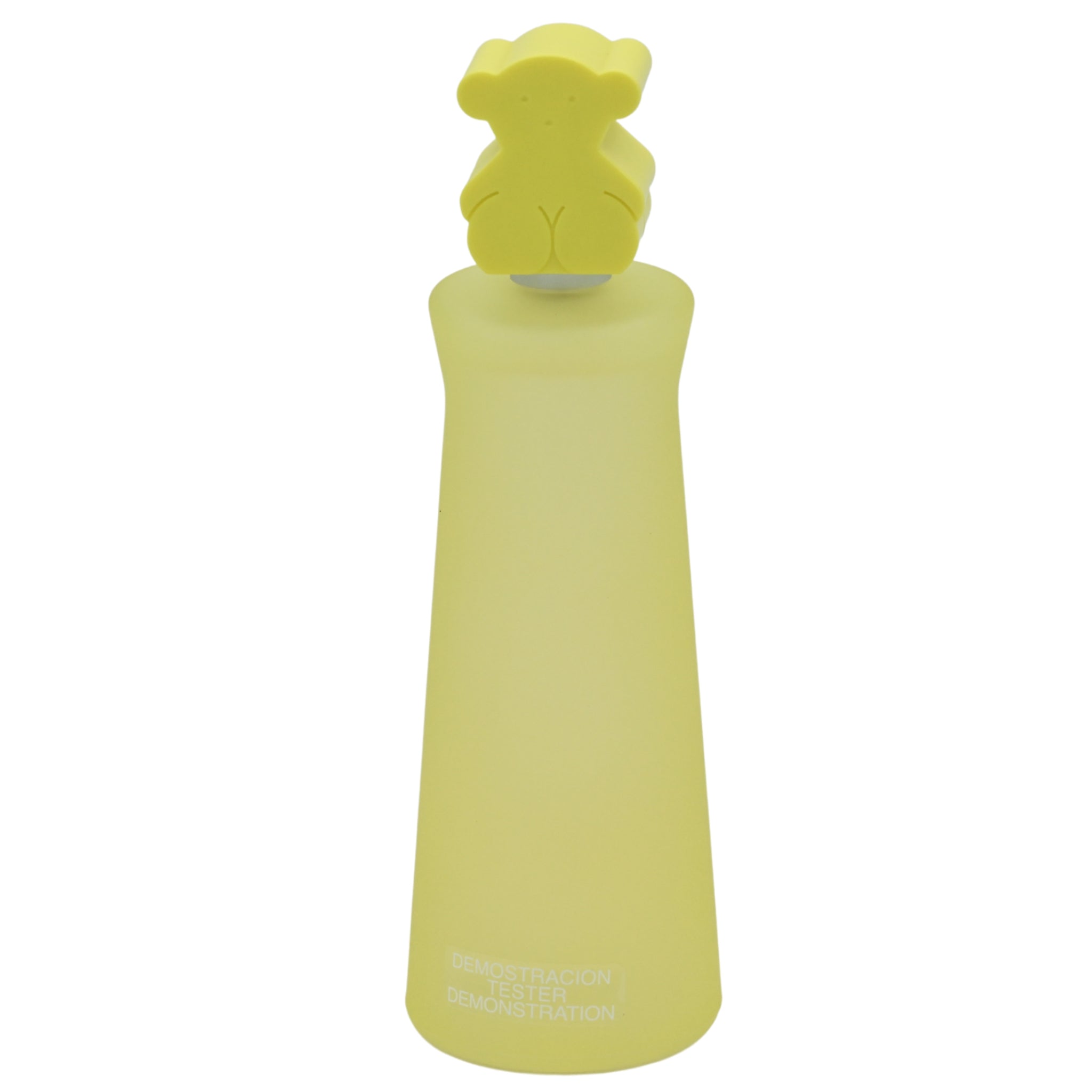 Yellow bottle with a unique cap design on a white background