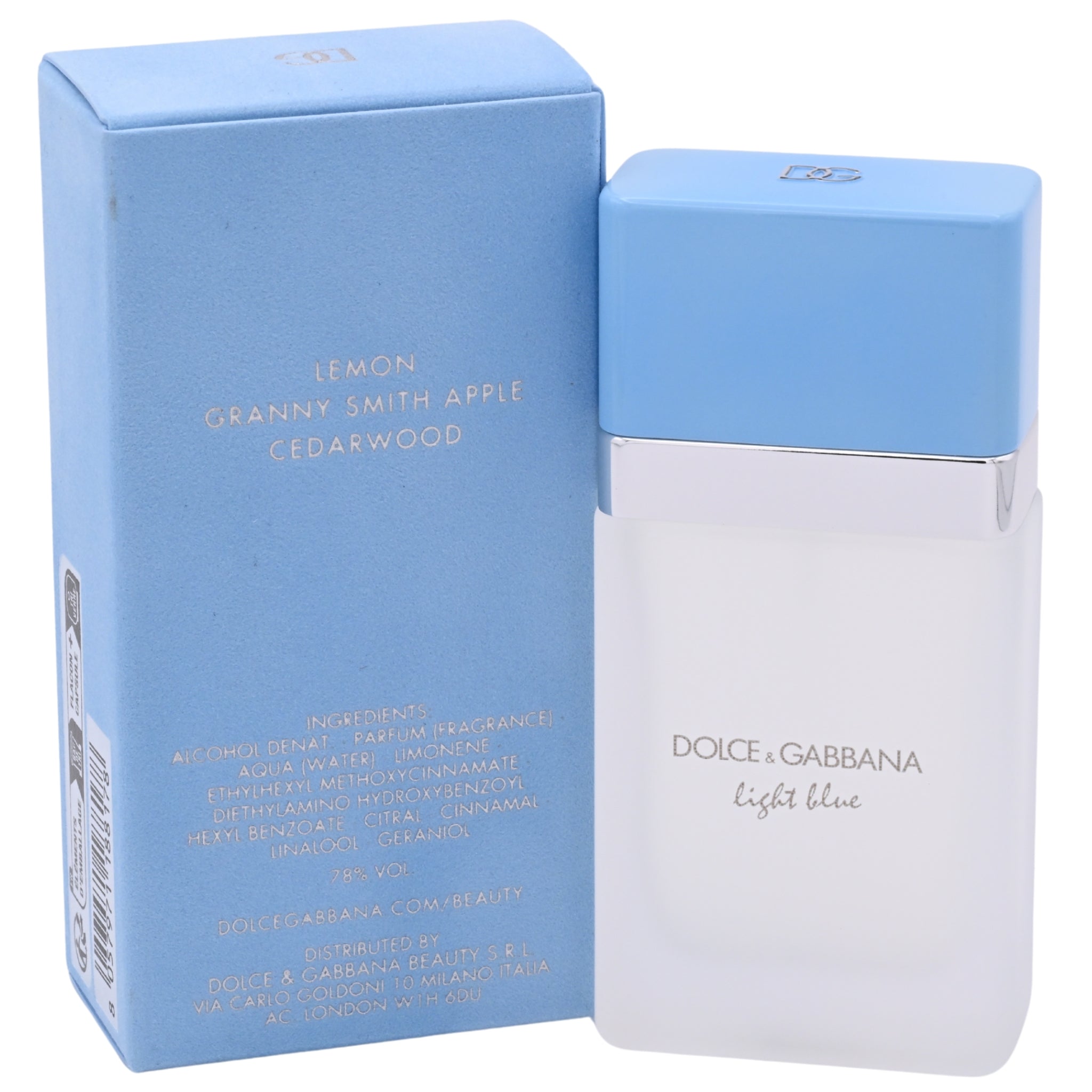 Dolce & Gabbana Light Blue perfume bottle and packaging on a white background