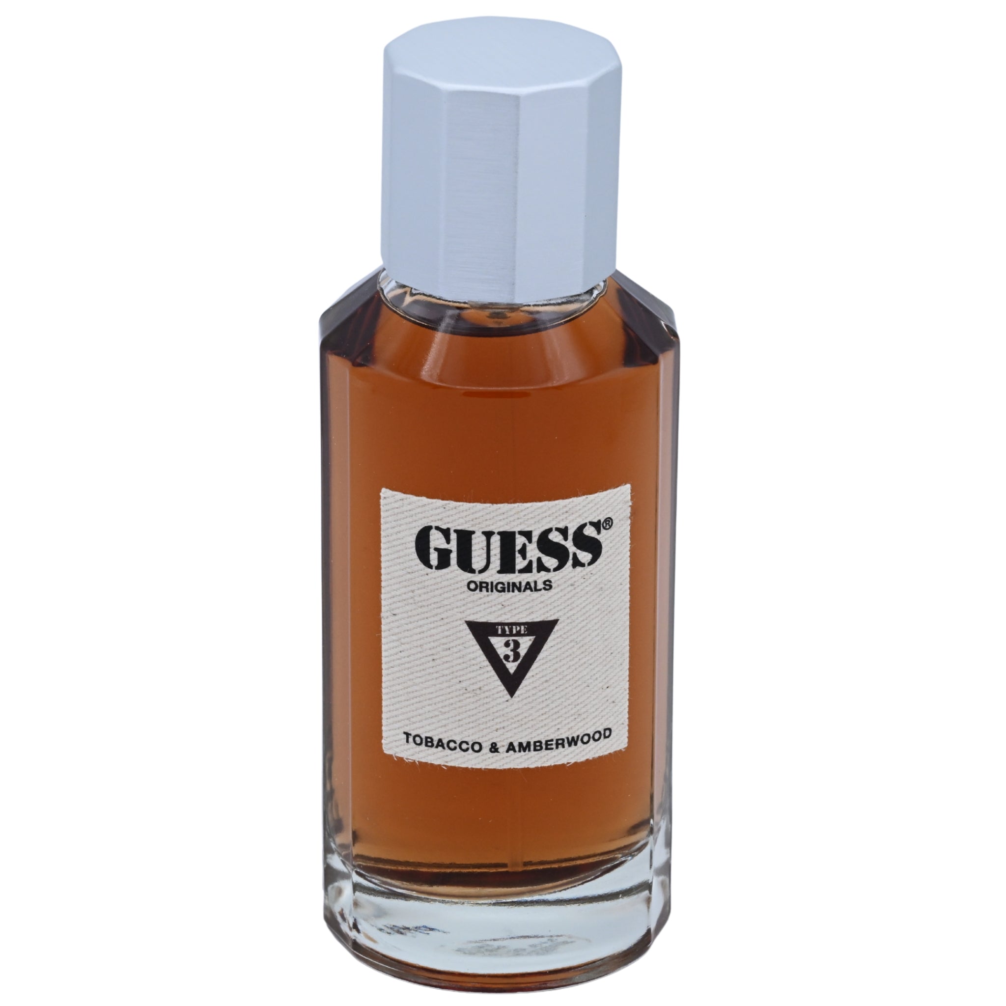 Guess Tobacco & Amberwood cologne bottle on a white background