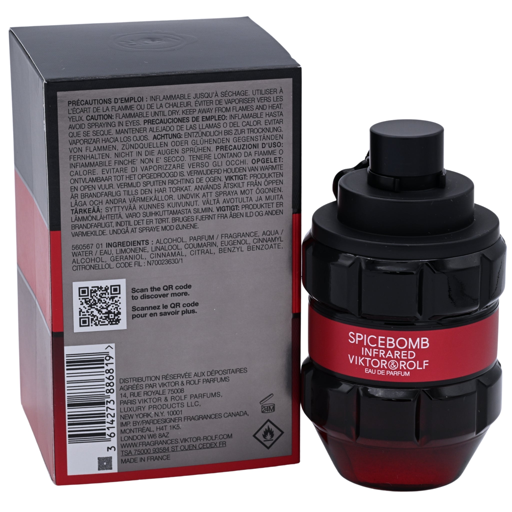 Spicebomb Infrared Viktor & Rolf perfume bottle and packaging on a white background