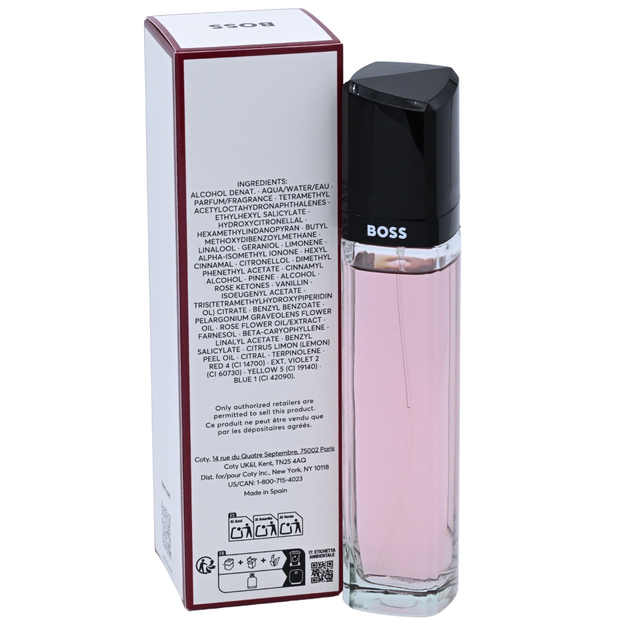 BOSS perfume bottle with packaging on a white background