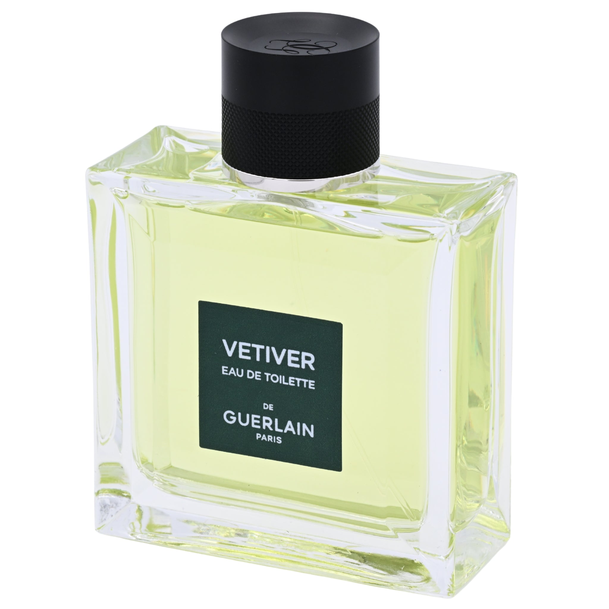 Guerlain Vetiver Eau de Toilette bottle on a white background