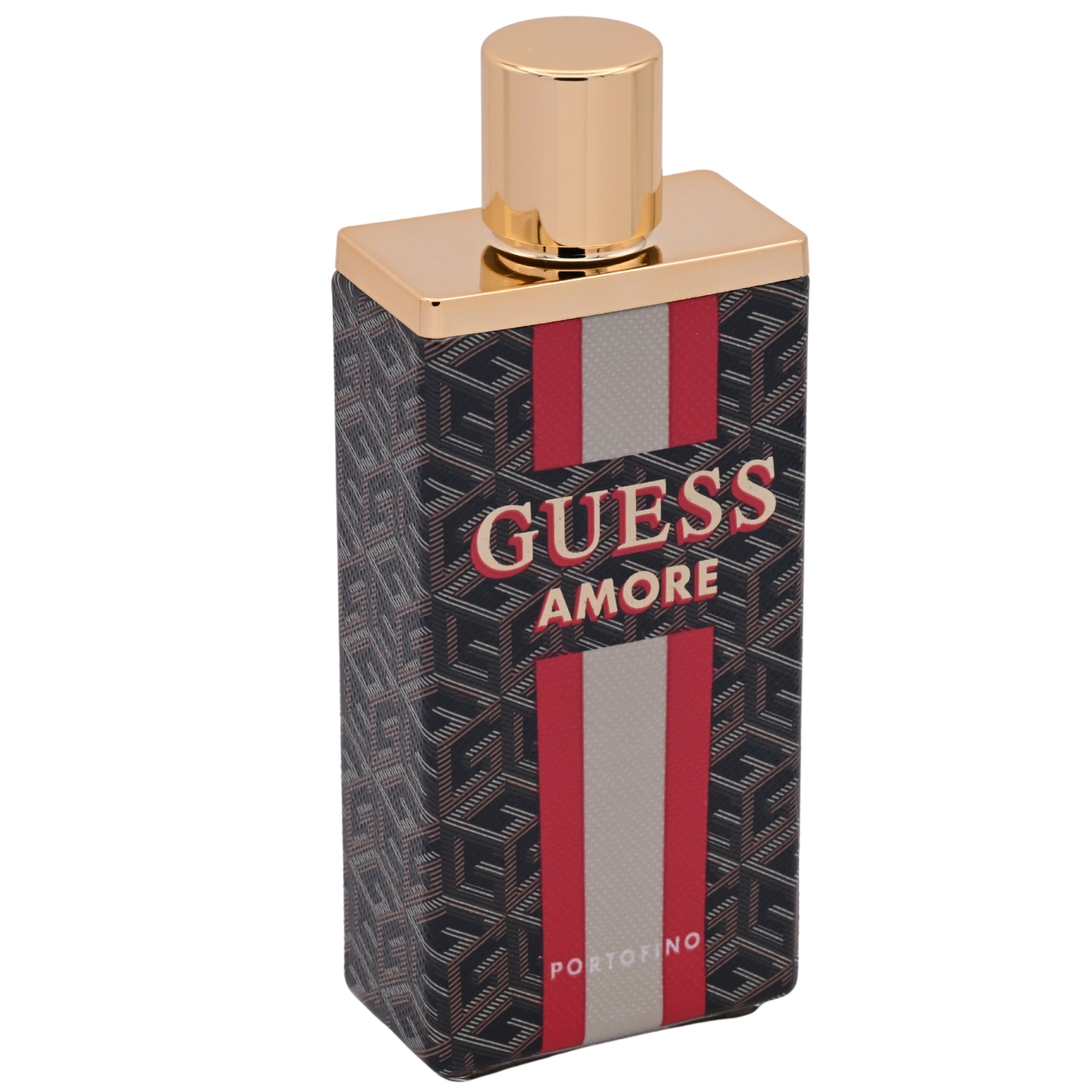 Guess Amore perfume bottle with gold cap on a white background