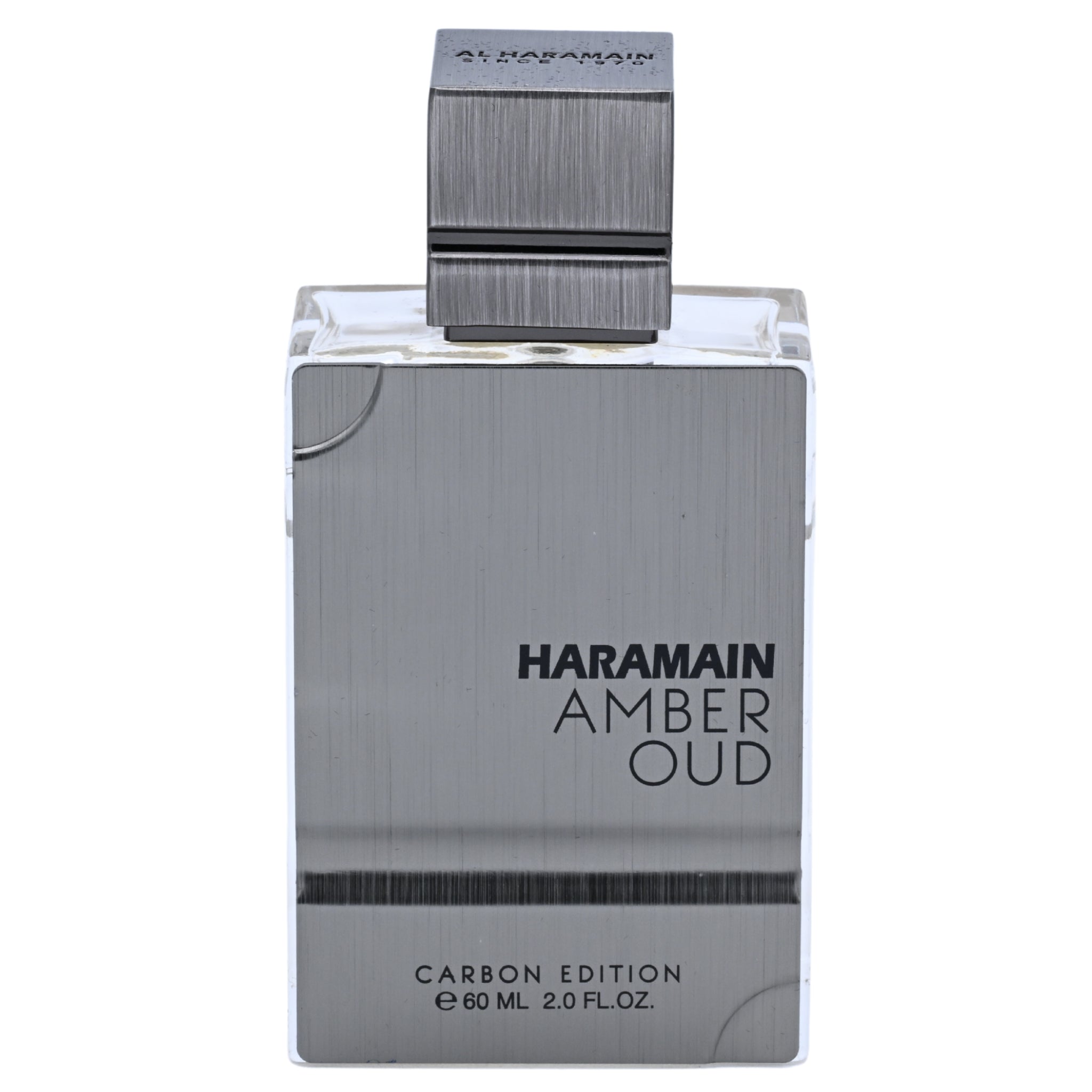 Perfume bottle labeled 'Haramain Amber Oud' on a white background