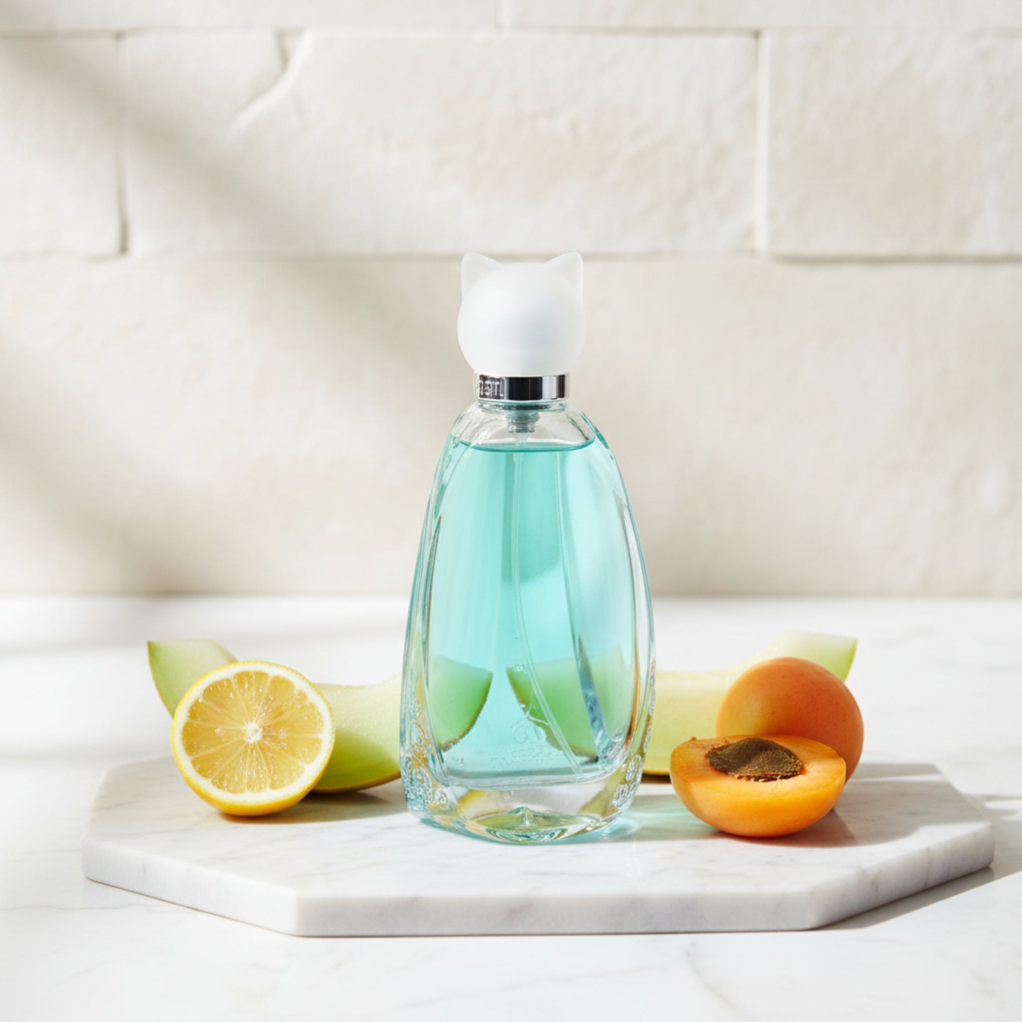 Blue bottle with a white cap on a white background