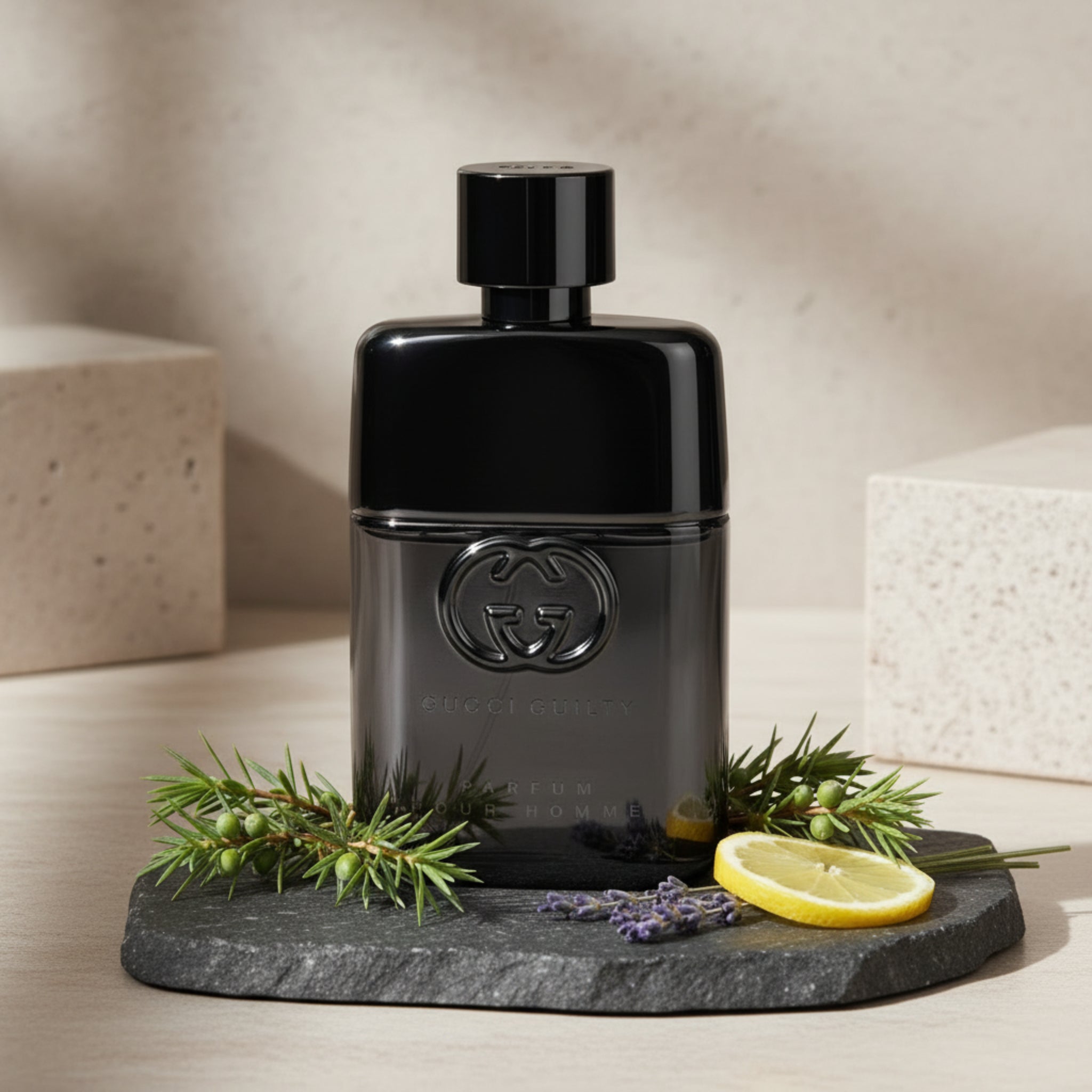 Gucci Guilty Parfum pour Homme bottle on a white background