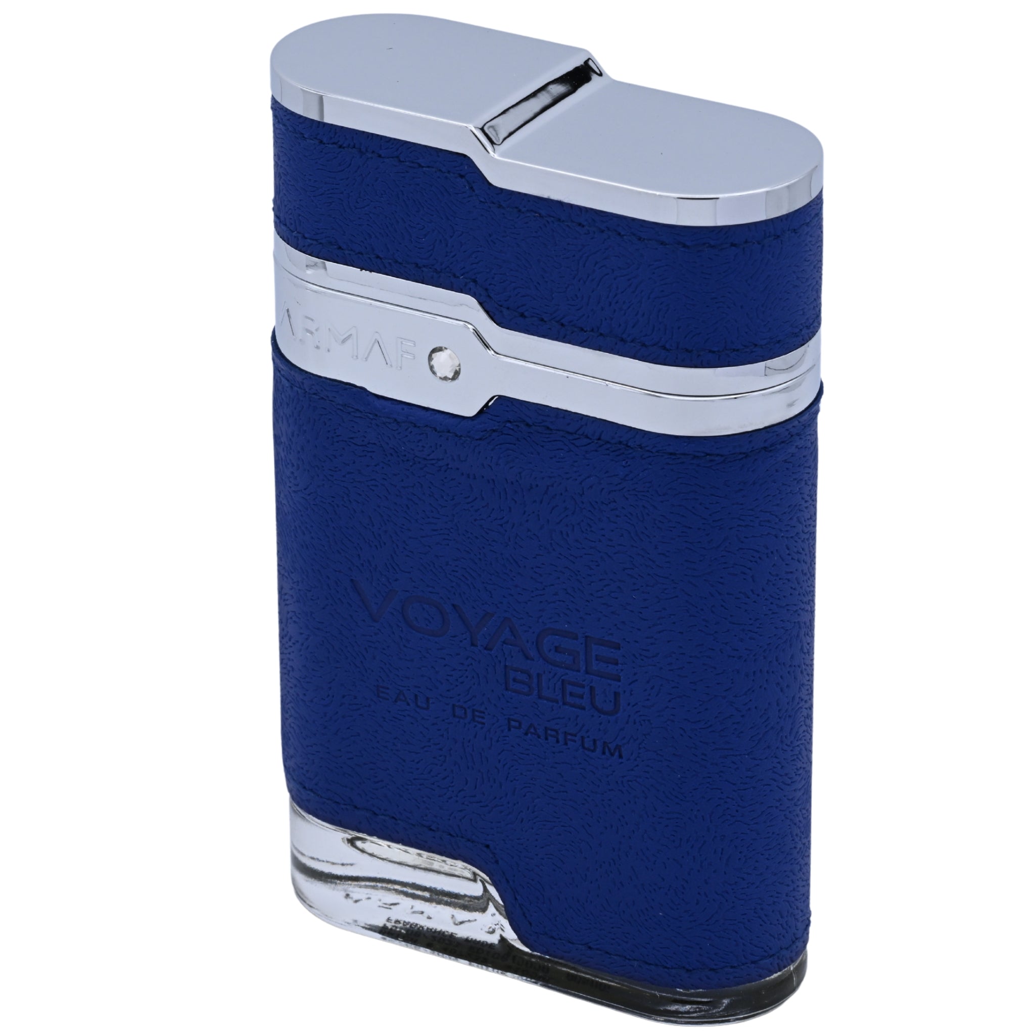 Blue lighter with silver accents on a white background