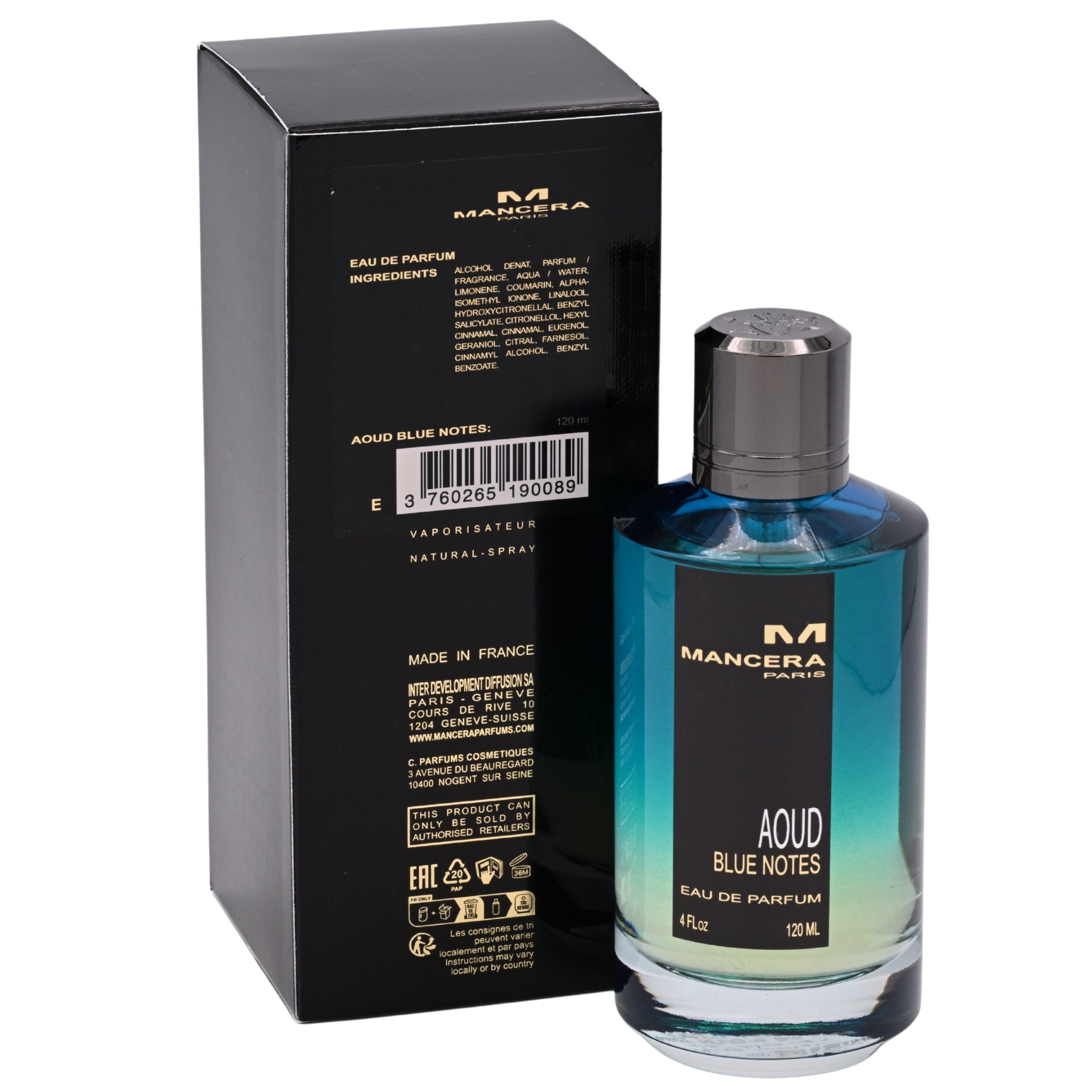 Mancera Aoud Blue Notes Eau de Parfum (EDP) Unisex Spray 4.0 oz / 120 ml, Made in France