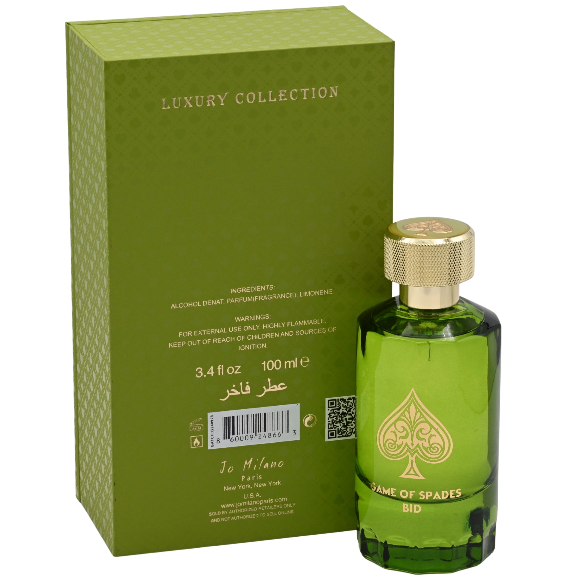 Jo Milano Paris Game of Spades Bid Parfum Spray for Men 3.4 oz