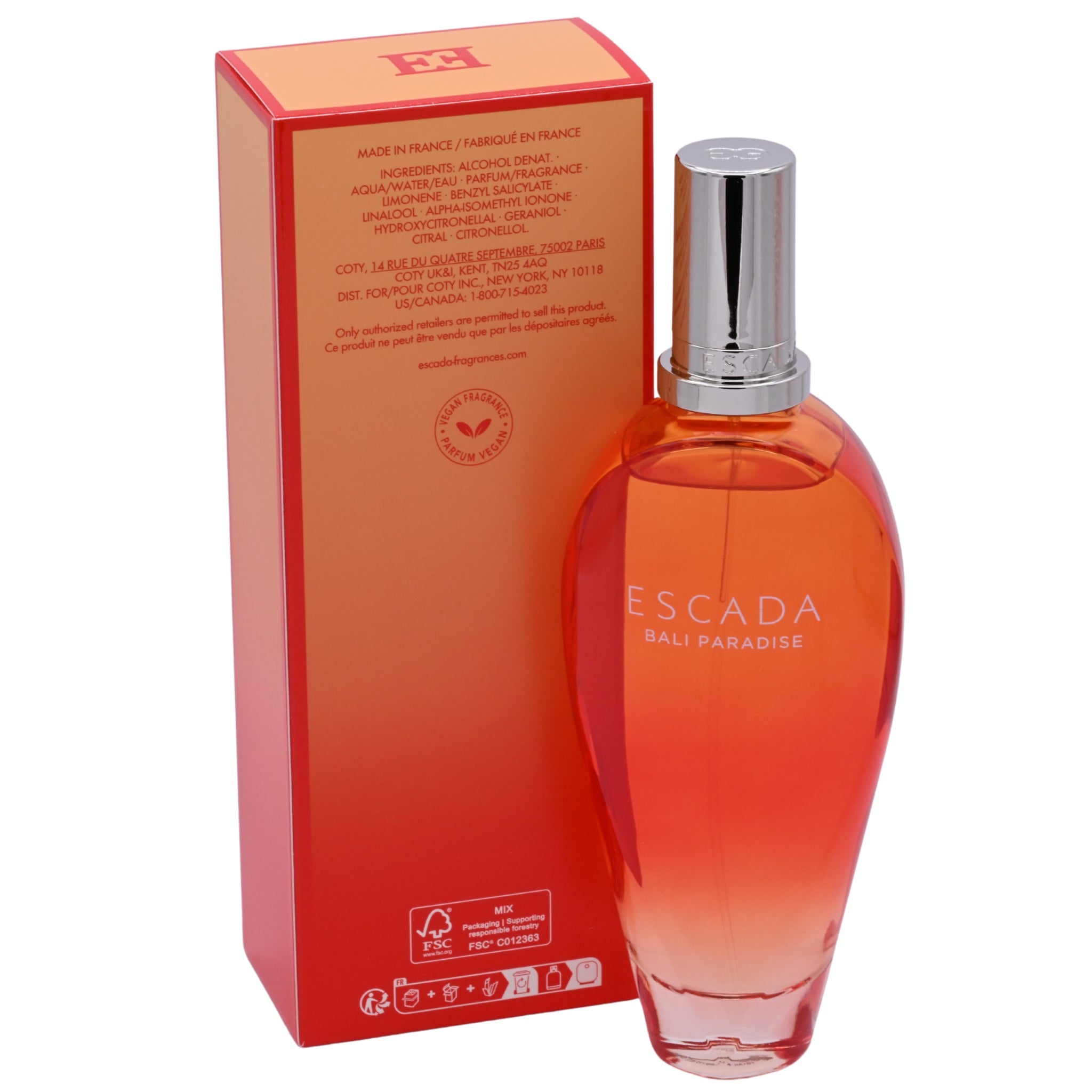 Escada perfume bottle and packaging on a white background