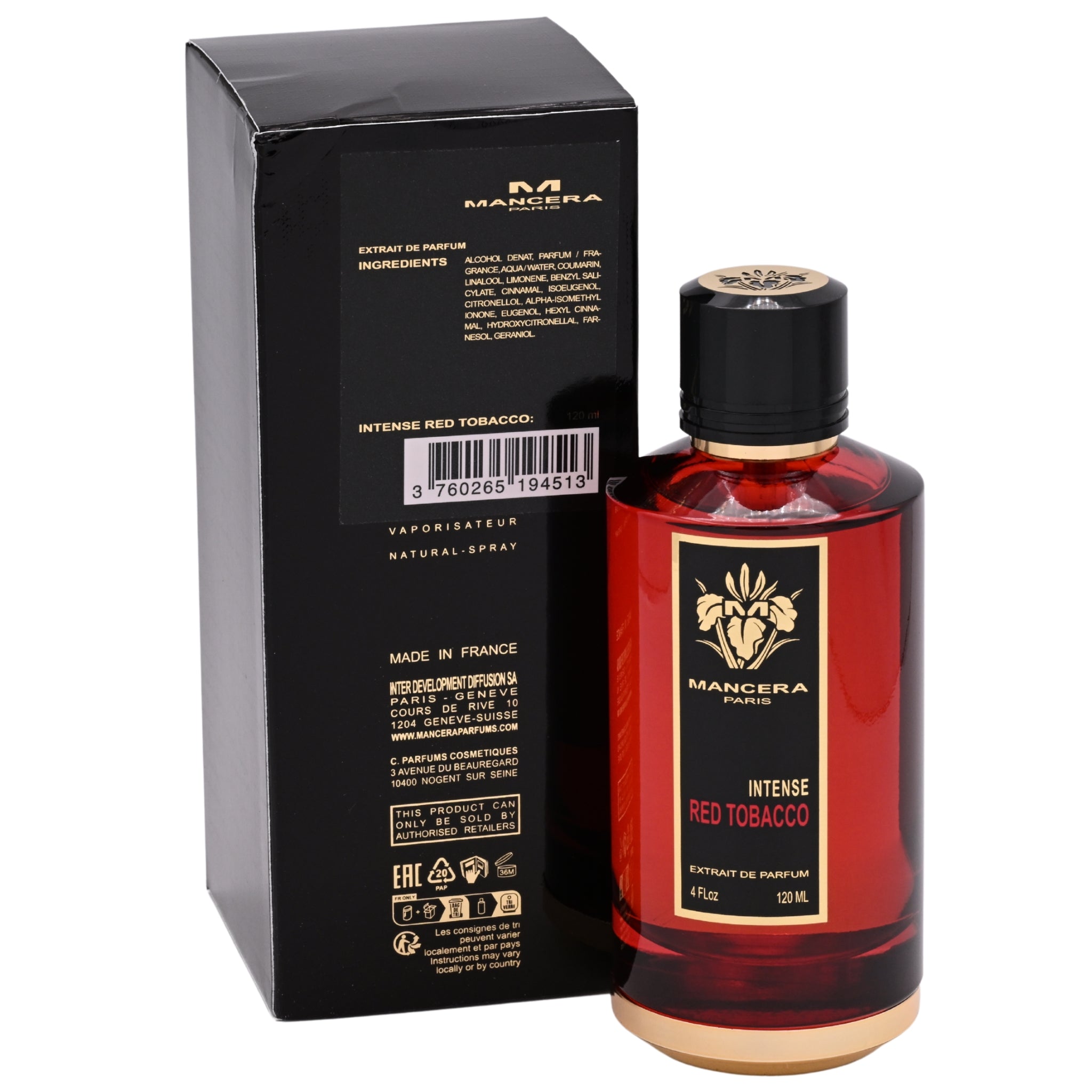 Mancera Red Tobacco Intense Eau de Parfum Spray, Unisex, 4.0 oz (120 ml) – New Retail Box
