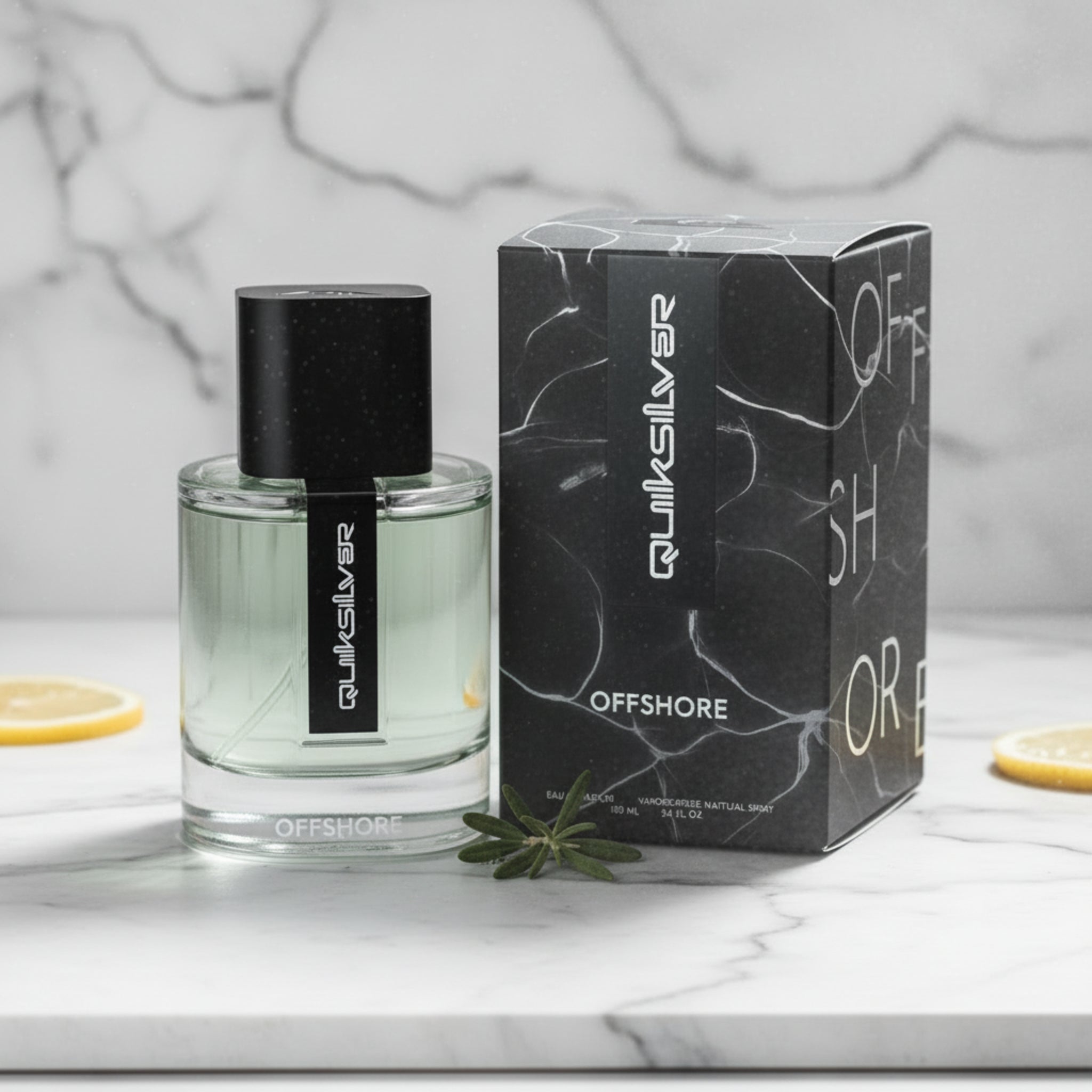 Quiksilver offshore perfume bottle and packaging on a white background