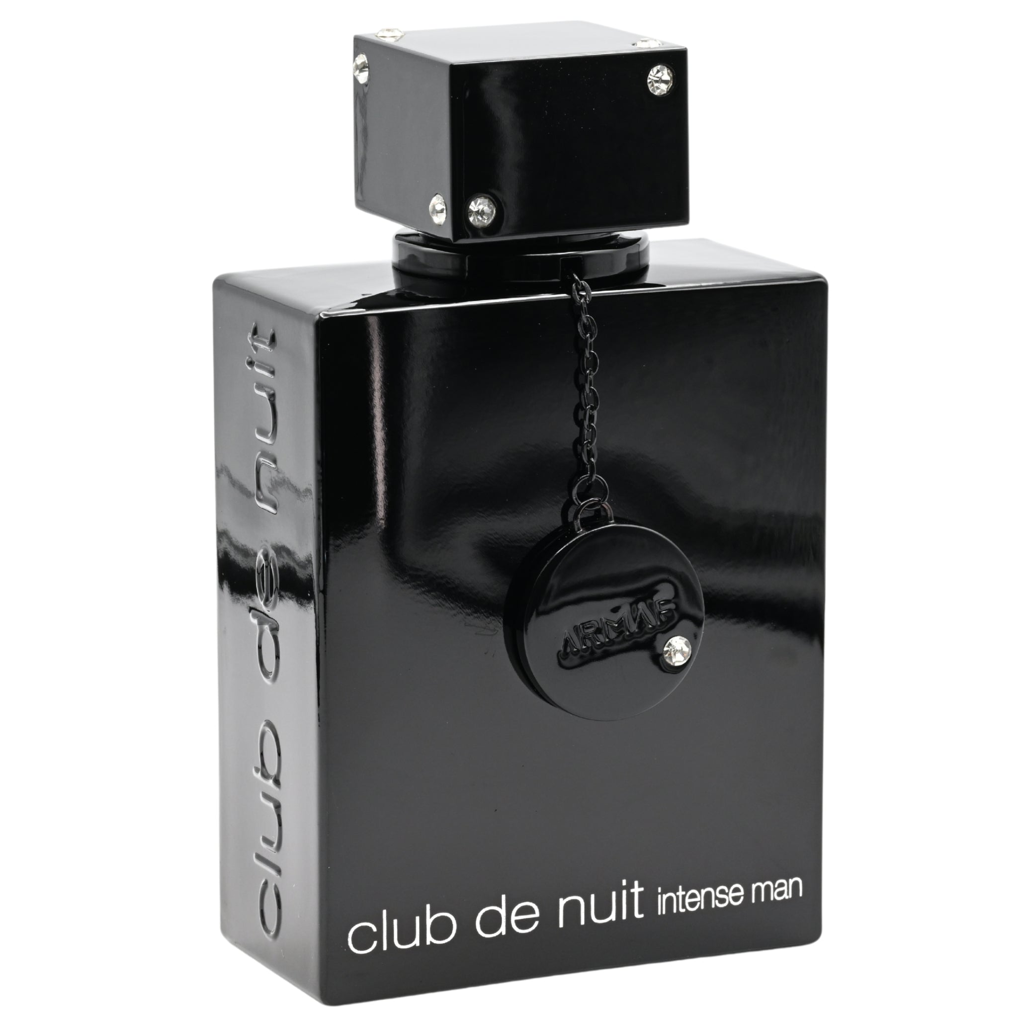 Black Armaf Club de Nuit intense man perfume bottle on a white background