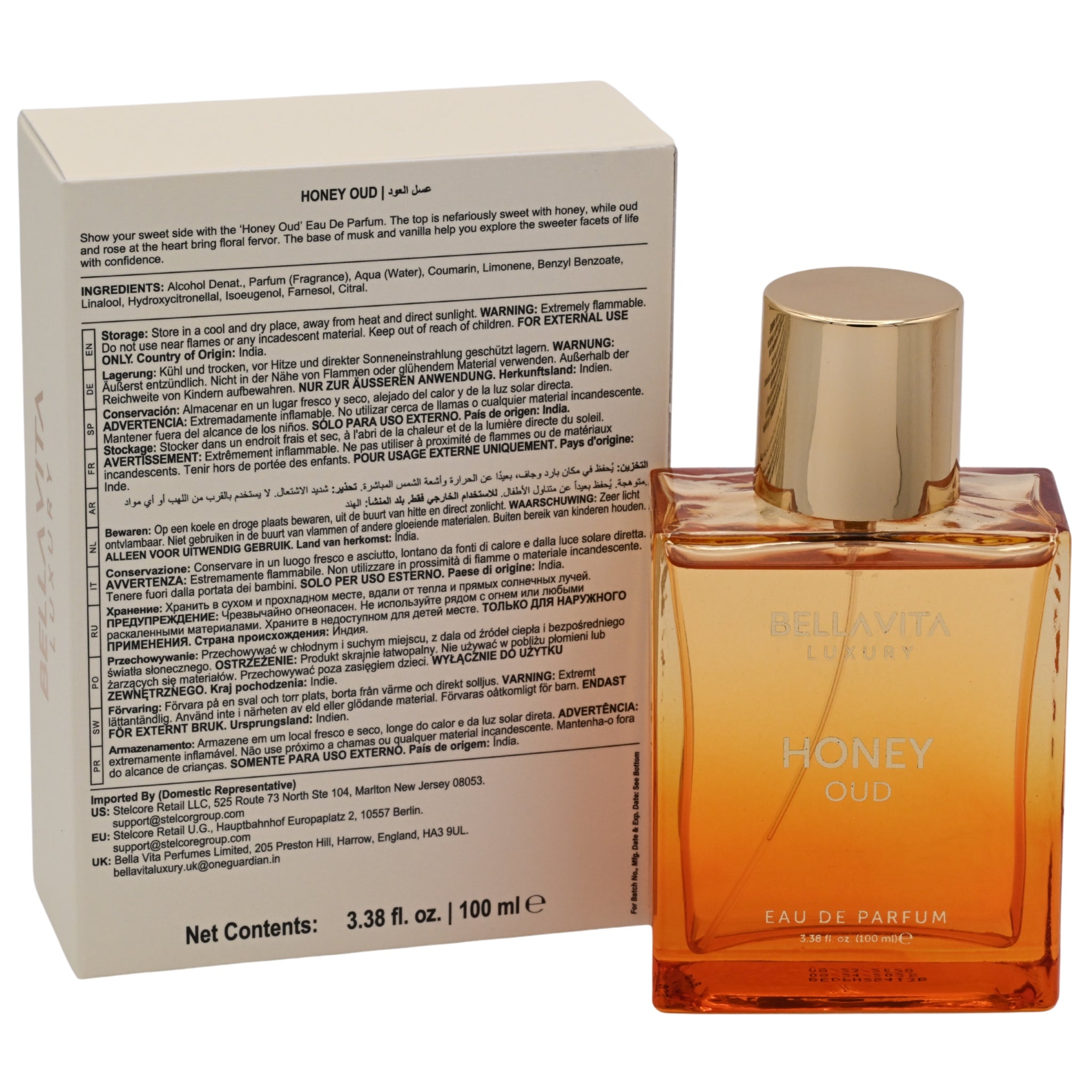 Bellavita Luxury Honey Oud EDP Spray Unisex 3.38 oz 100ml New Box